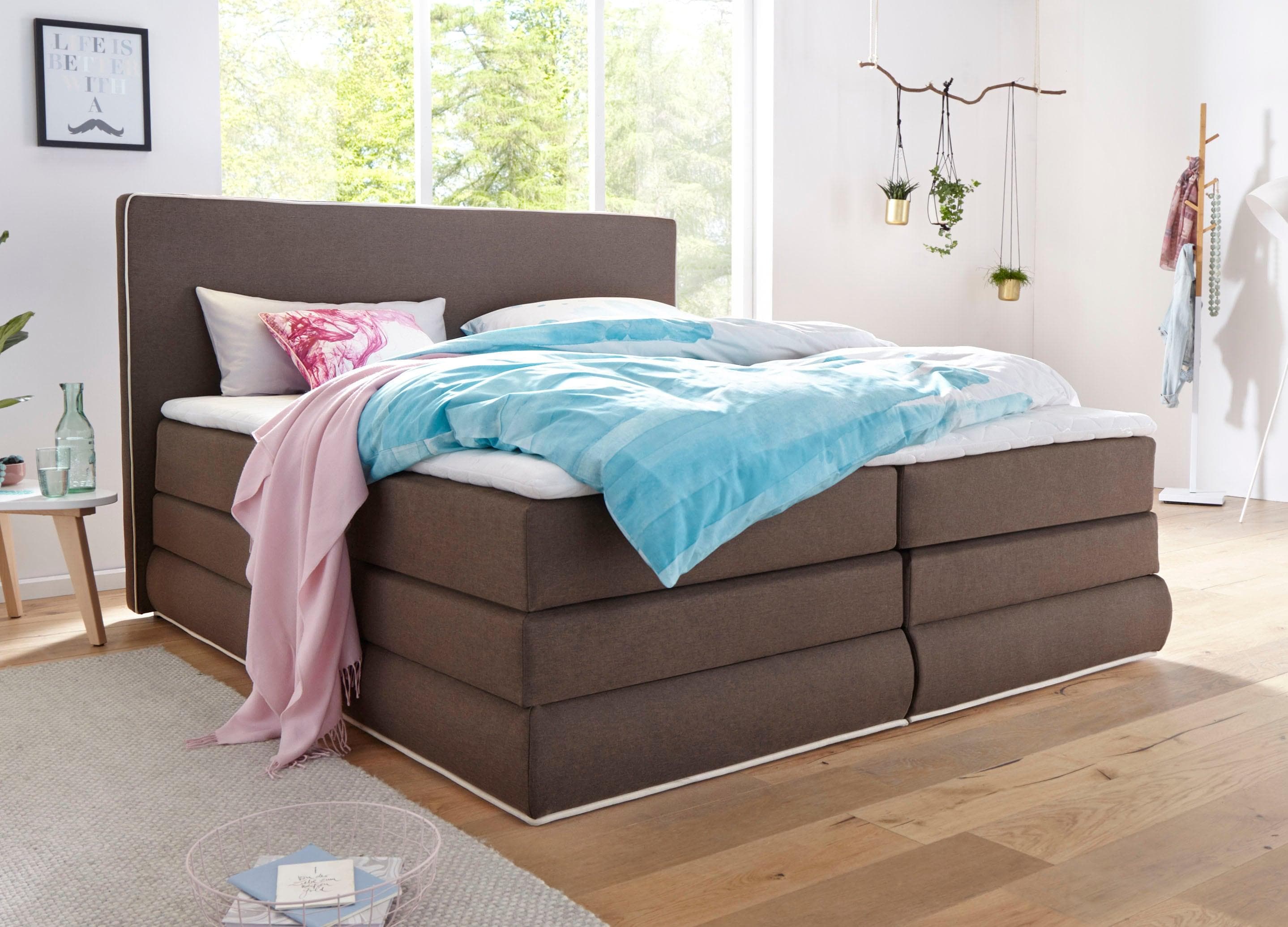 COLLECTION AB Boxspringbett Ninoni Braun inkl. Bettkasten, Topper und LED-Beleuchtung