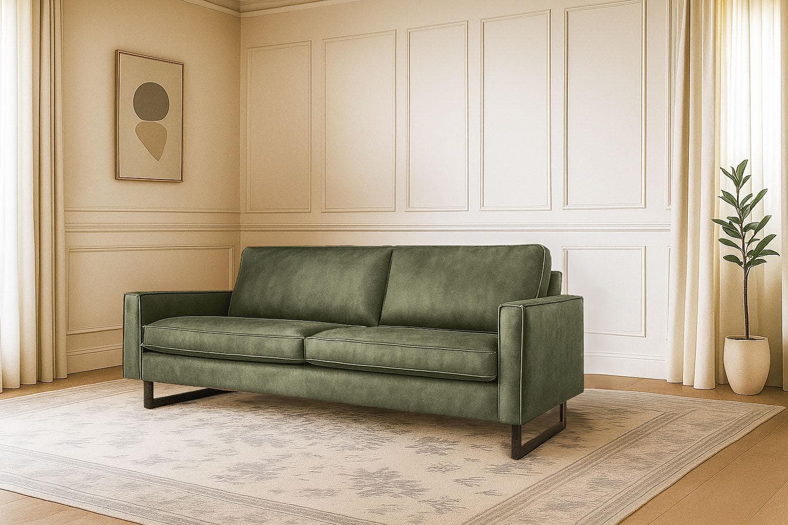 HOME AFFAIRE 3-Sitzer Sofa Maxi Grün Kunstleder Cord Optik