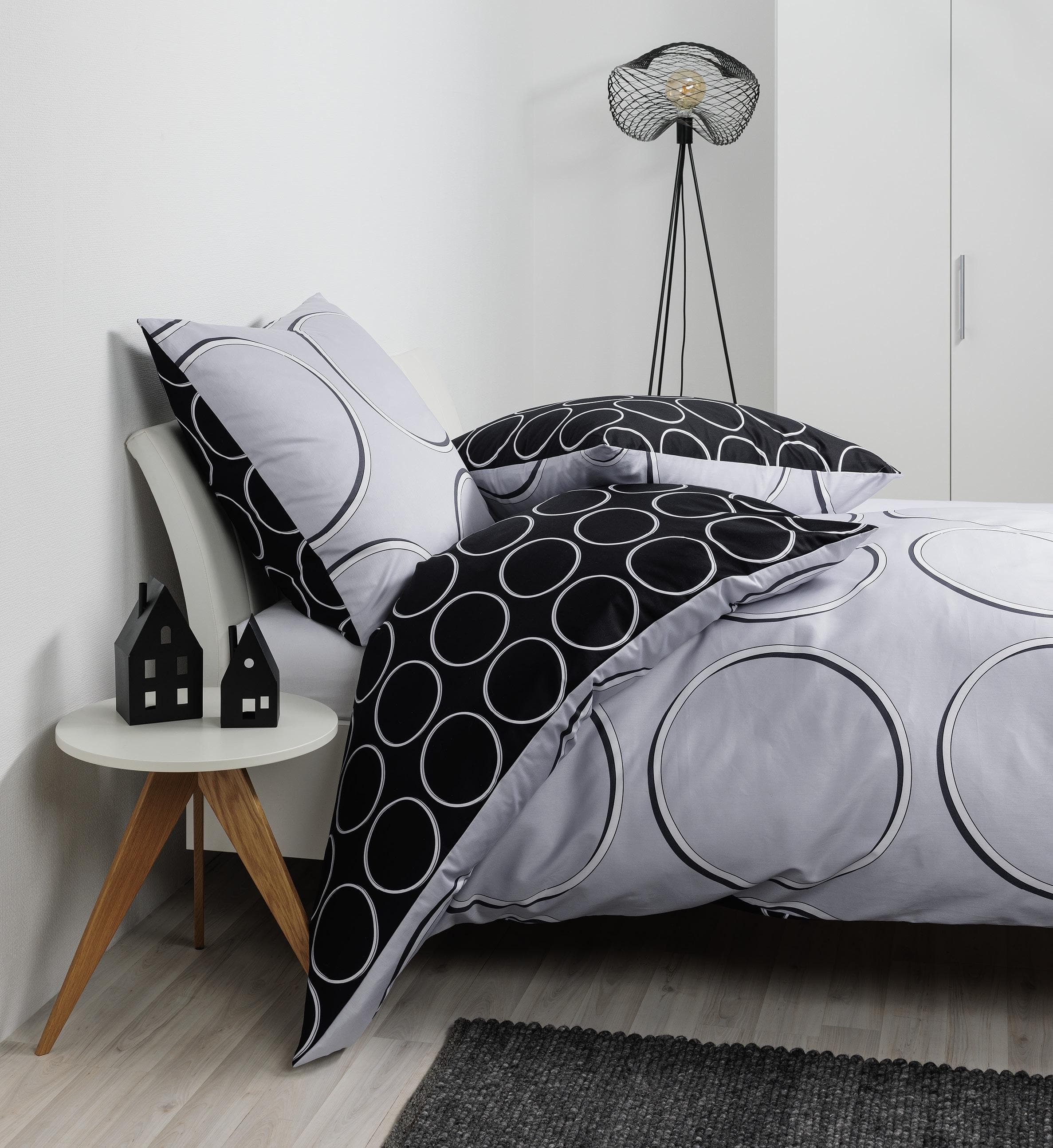 Wendebettwäsche Janine Mako-Satin Silber Schwarz