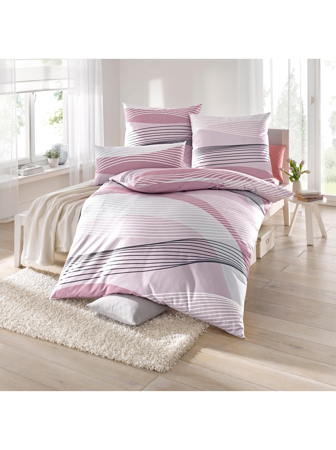 Bettwäsche BIBERNA Gr. 2, rosa, Mako-Jersey, 100% Baumwolle