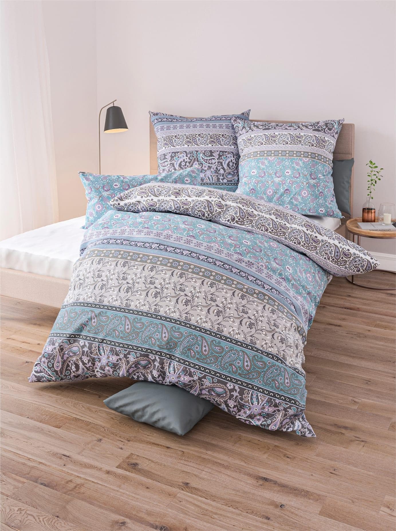 WÄSCHEPUR Bettwäsche Set Paisley Ozeanblau Grau Renforcé
