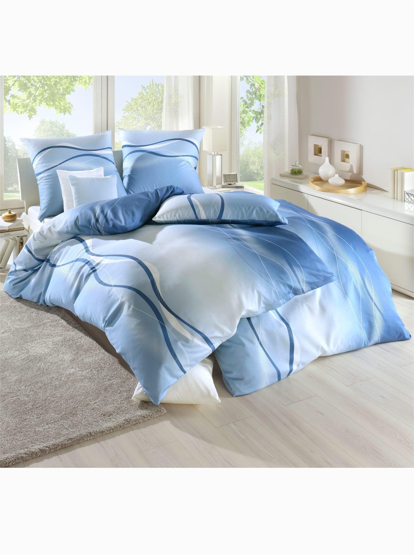 Bierbaum Bettwäsche Set Blau Feinbiber 100% Baumwolle