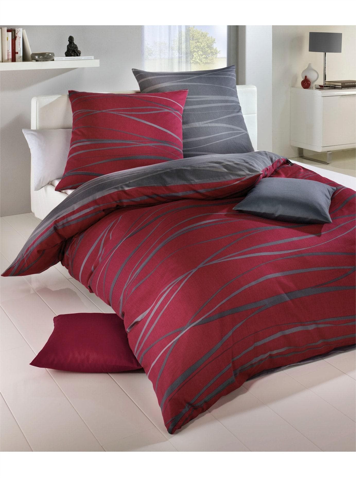 Witt Mako-Satin Bettwäsche - Kontrastreiches Wellendesign mit Reißverschluss