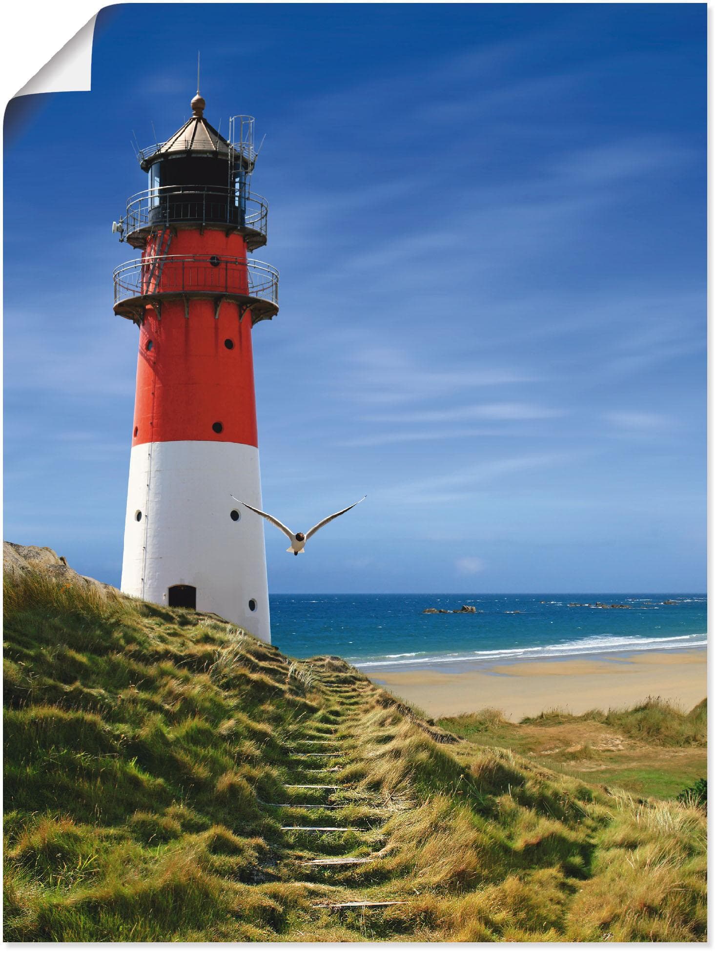 Artland Poster Leuchtturm am Deich Blau