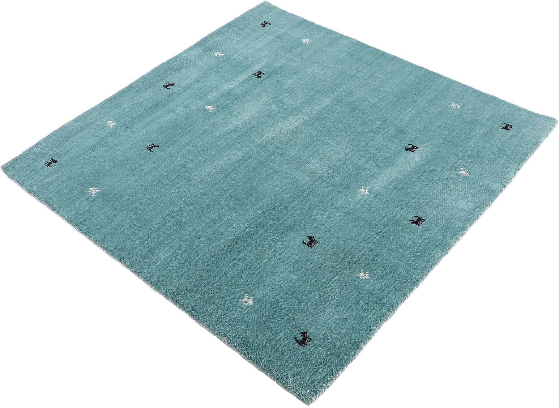 CARPETFINE Wollteppich Gabbeh-Uni türkis Handgewebt Orientalisch