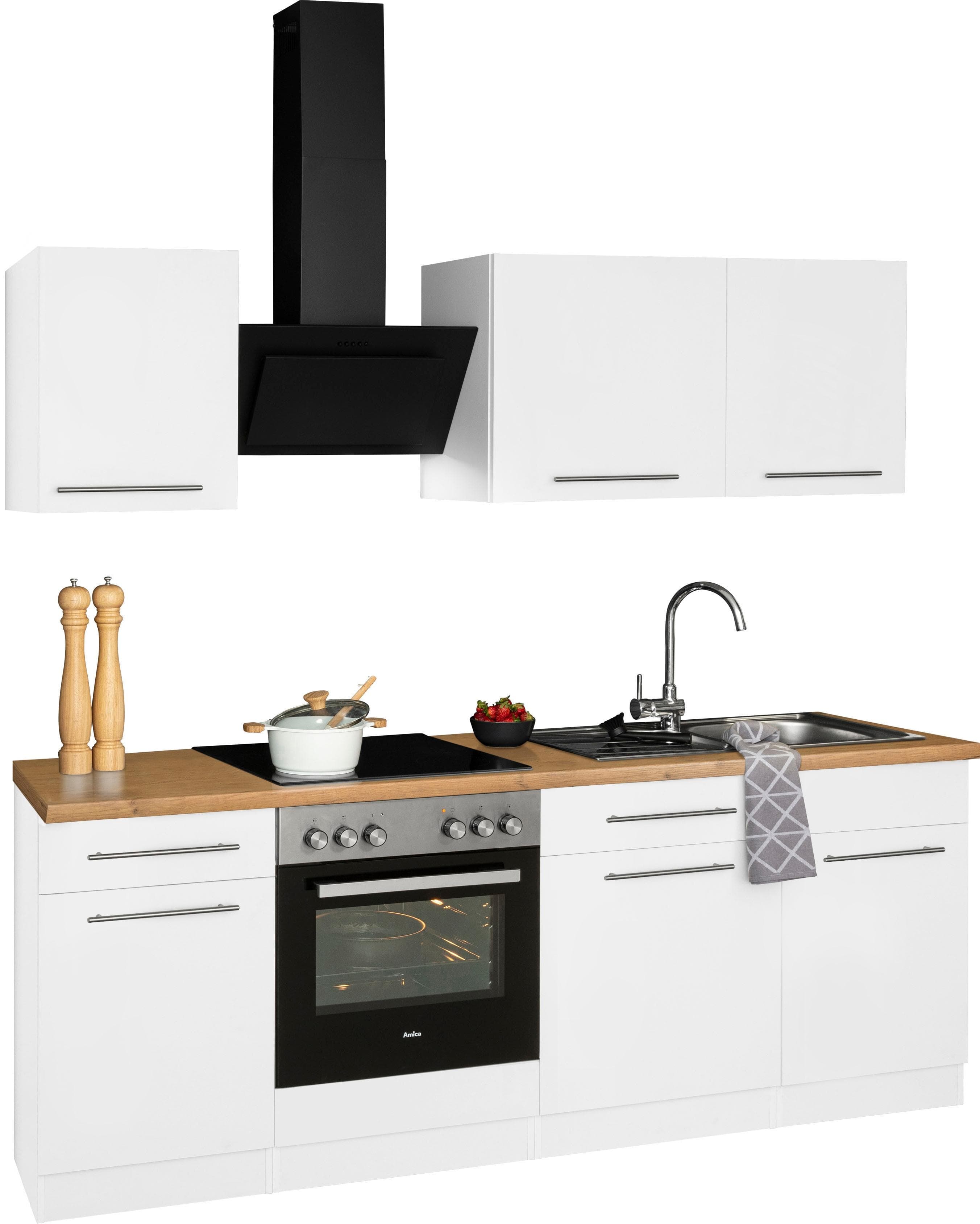 Küchenzeile WIHO KÜCHEN Unna - 220cm - Weiß/Kastelleiche