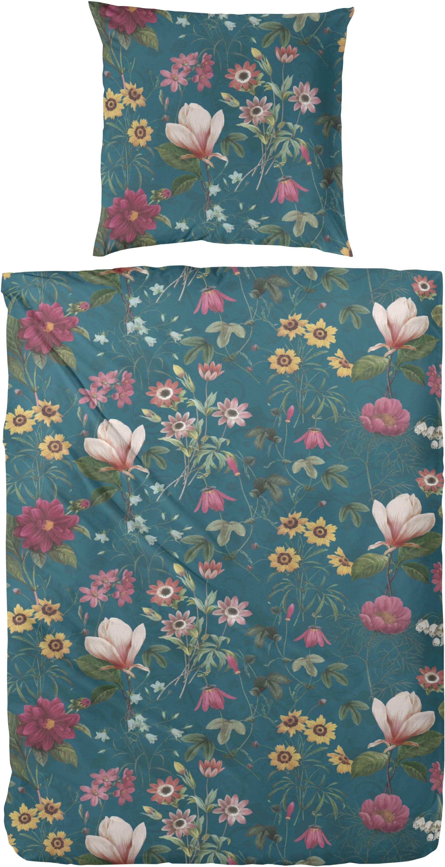 PRIMERA Mako-Satin Bettwäsche Wilder Garten Grün Blumenmuster