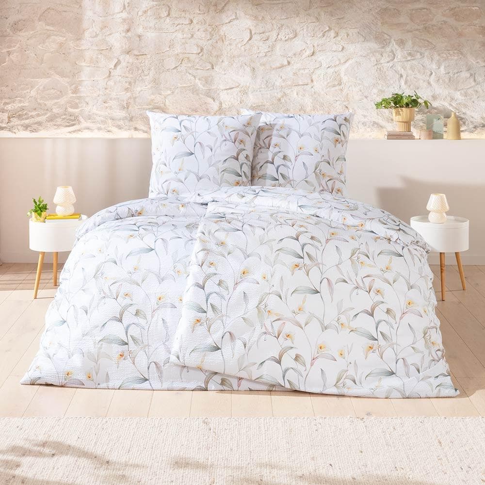 Grafische Bettwäsche aus Baumwolle und Seersucker