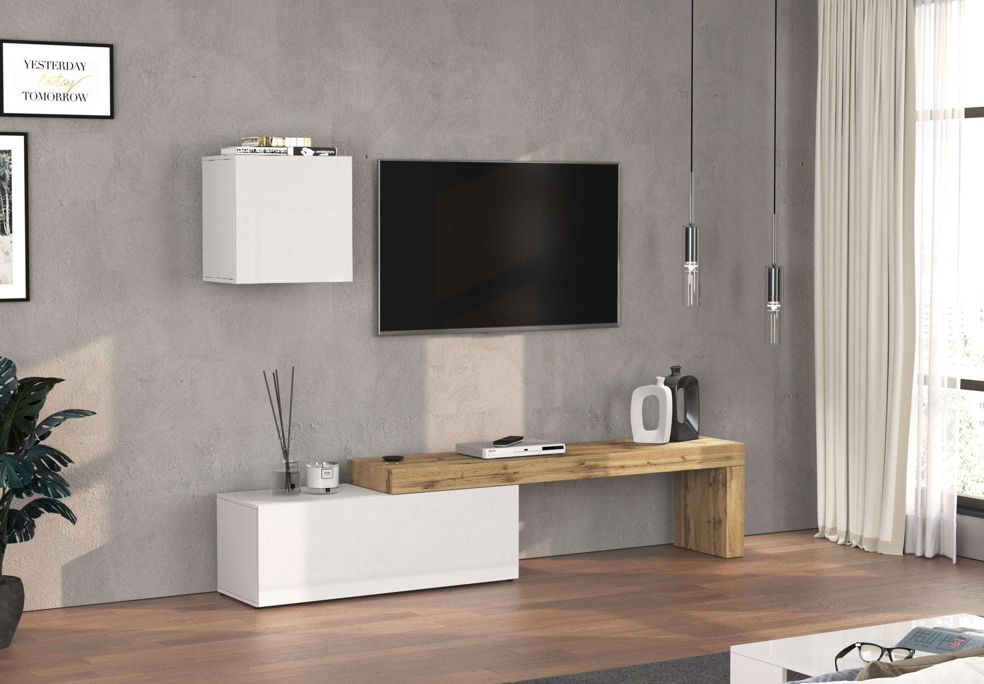 TV-Wand INOSIGN Chronos TV-Set Wohnwand Weiß Hochglanz Eiche Wotan