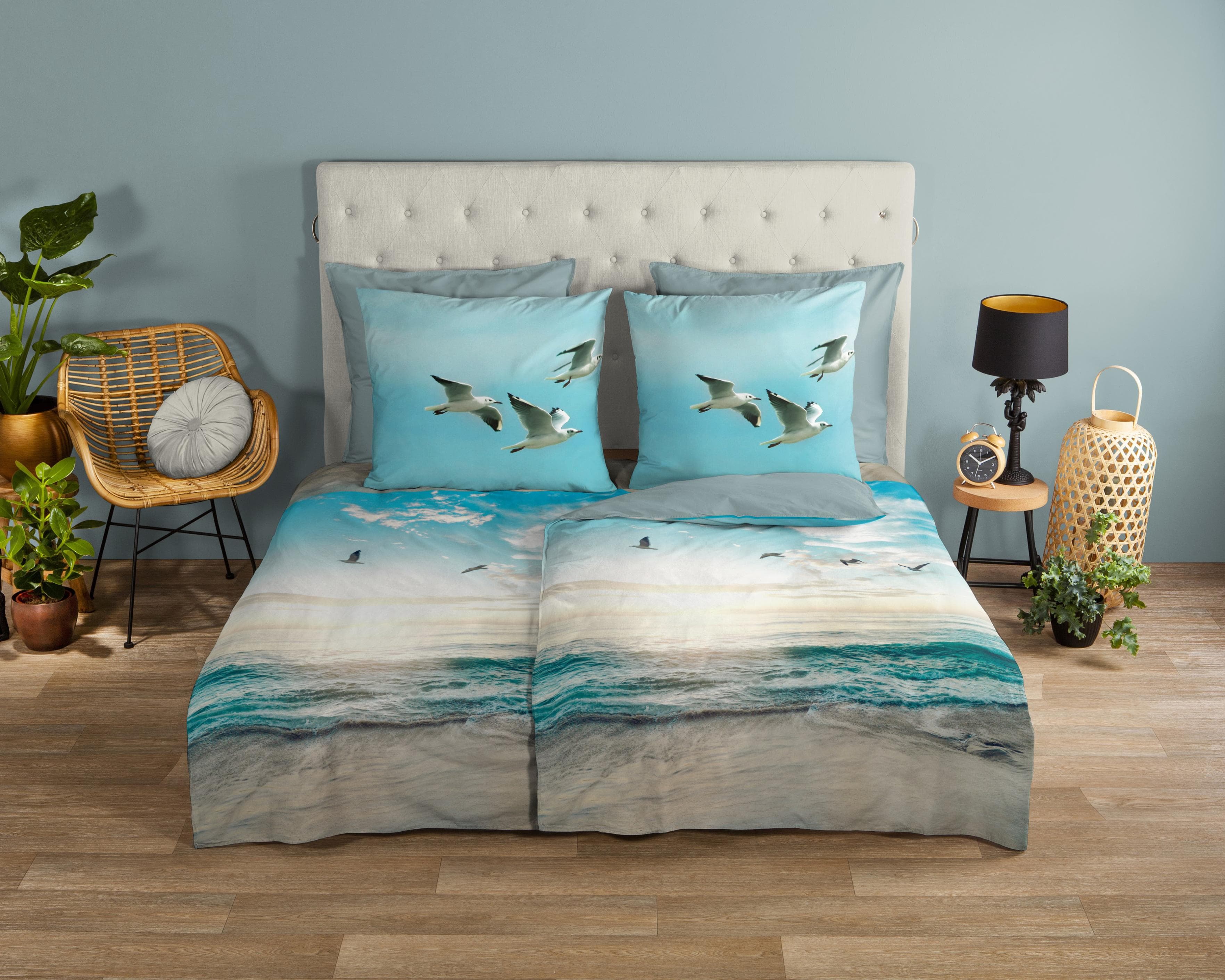 Good Morning Wendebettwäsche Brisa Strand Aqua 100% Baumwolle