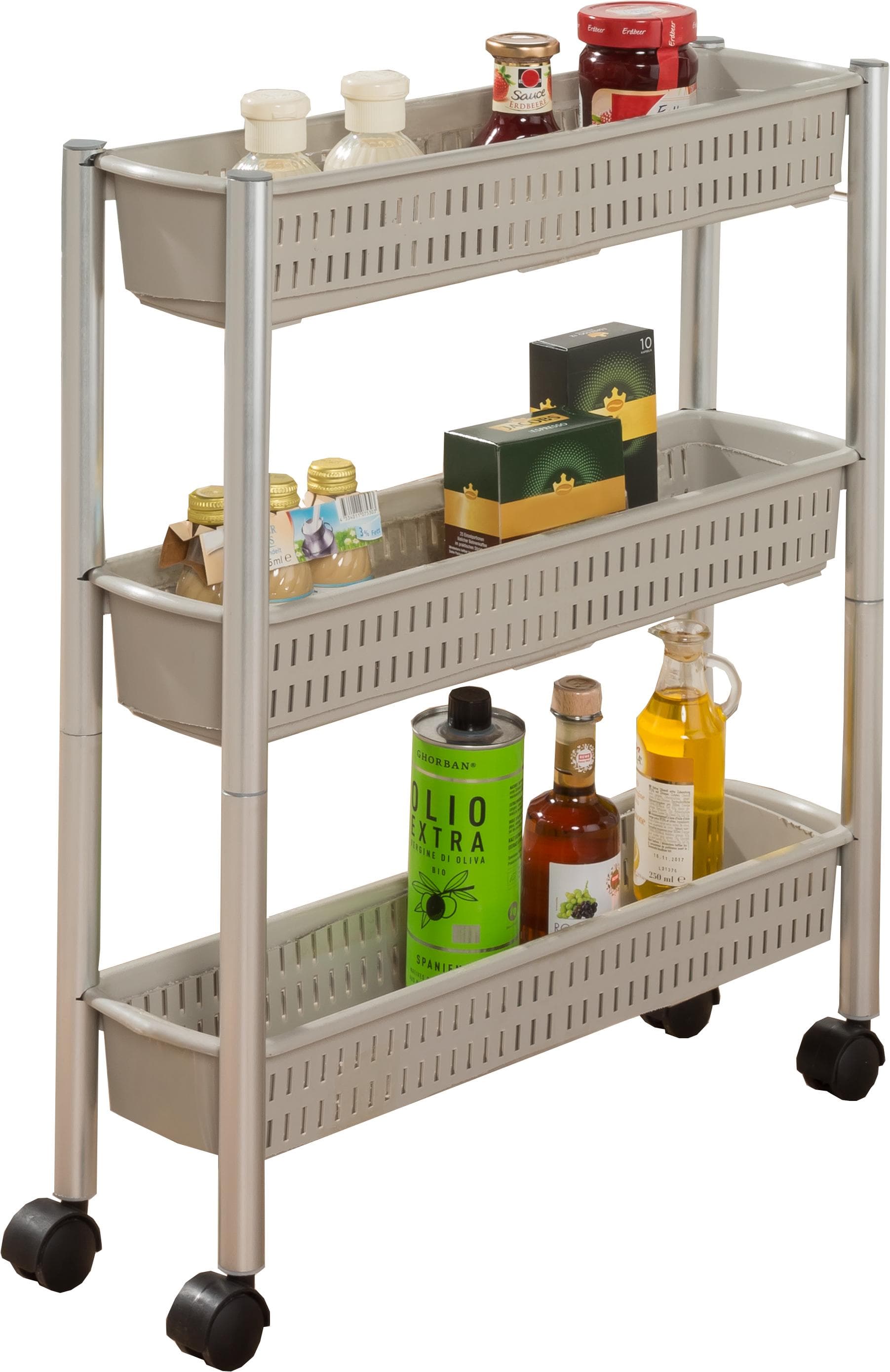 Ruco Rollwagen mit 3 Körben Aluminium Beige Grau