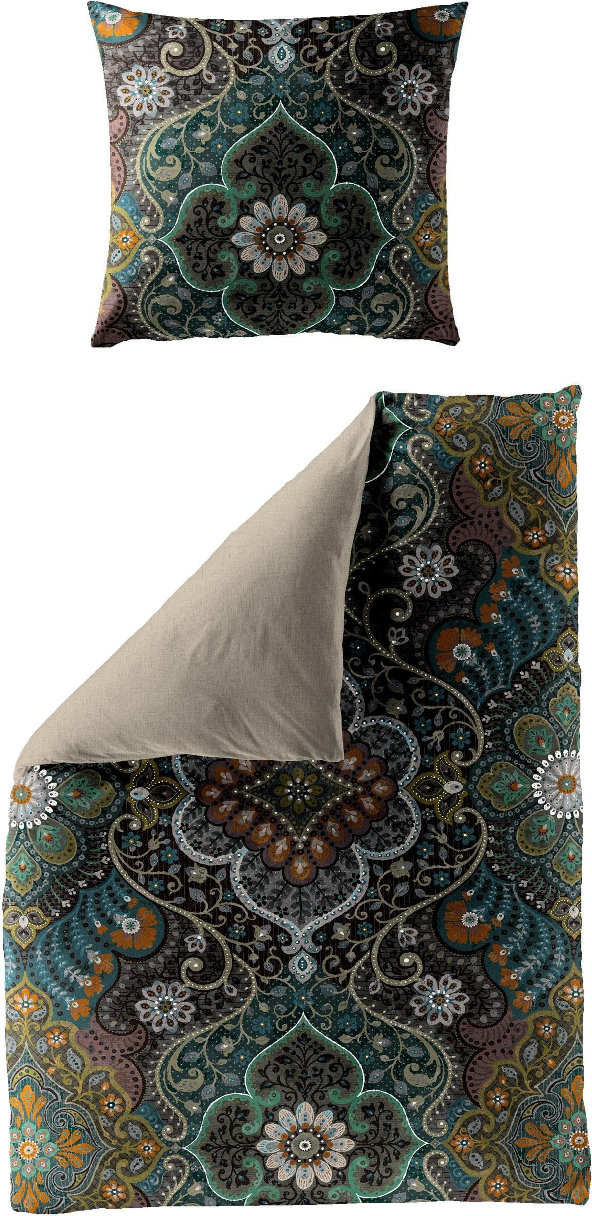 JEKATEX Wendebettwäsche MERAN Mako-Satin Grün Orientalisch