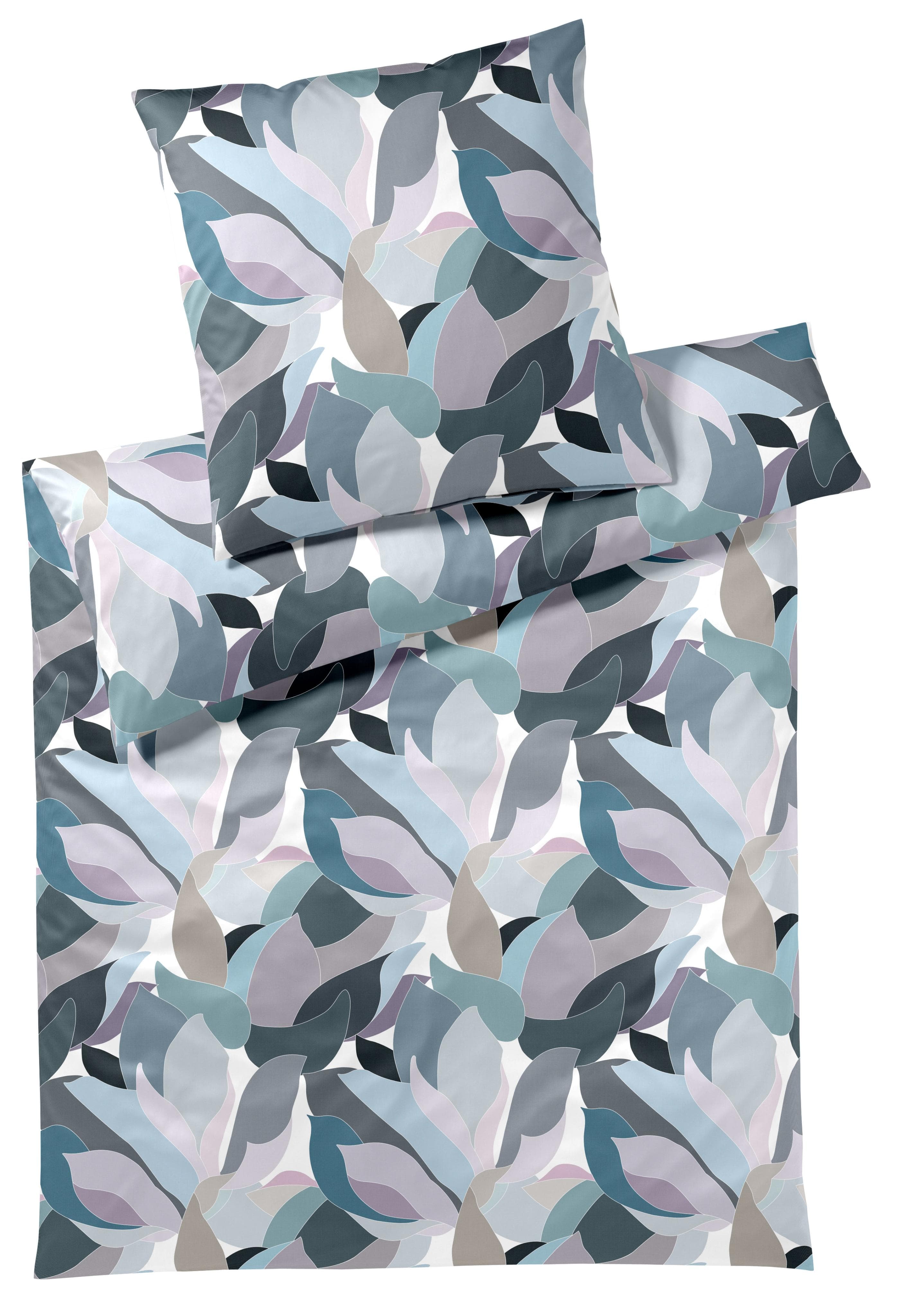 ELEGANTE Night Garden Bettwäsche Blau Mako-Satin 100% Baumwolle