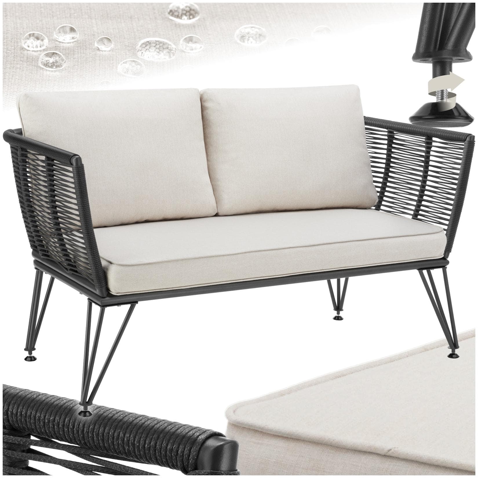 TECTAKE Garten-Loungesofa Sundo: Polyrattan Rope-Design für Outdoor-Relax