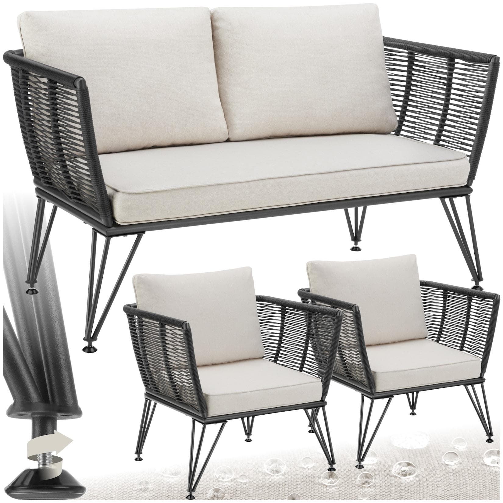TECTAKE Garten-Loungeset Sundo: Polyrattan Rope-Design für Outdoor-Relaxen
