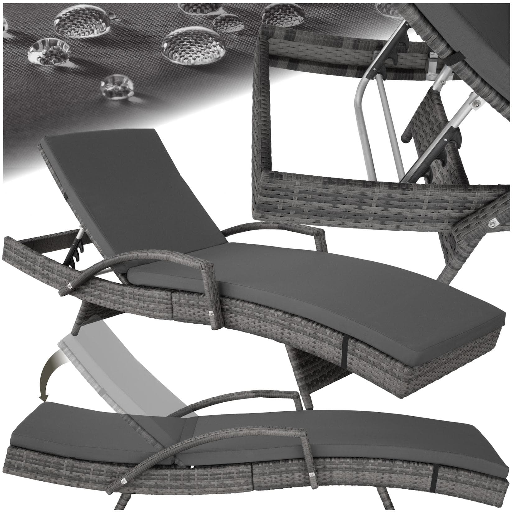 tectake Gartenliege Rattan Océane Grau Verstellbar