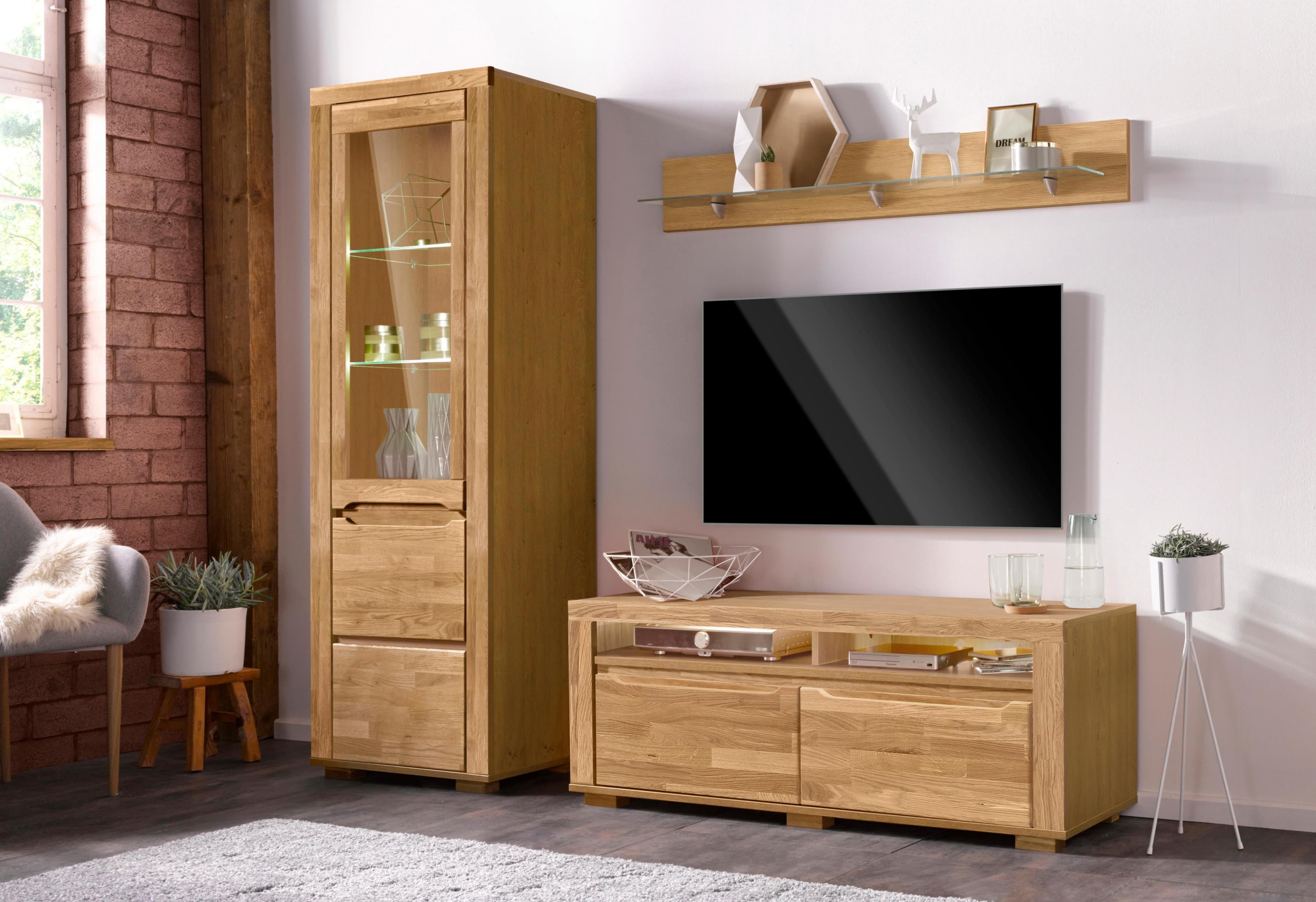 Wohnwand OTTO HOME Denis Braun Eiche Teilmassiv Set