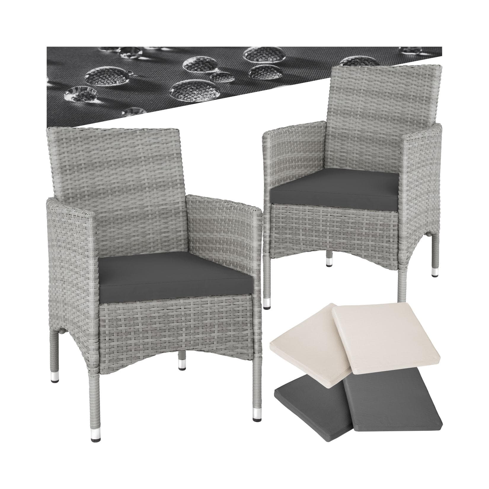 tectake 2er Set Rattansessel Beige Poly Rattan mit Kissen