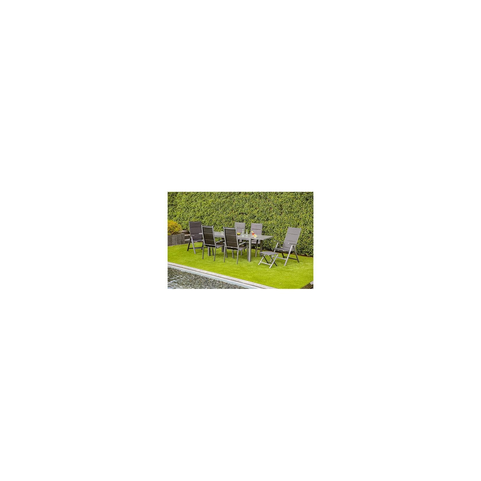 Gartenmöbel-Set Grenada 4, 9-teilig, Ausziehtisch, Klappsessel, Stapelstühle, Klapphocker, Textilene, Glas-Keramik-Tischplatte, Anthrazit, für 8 Personen
