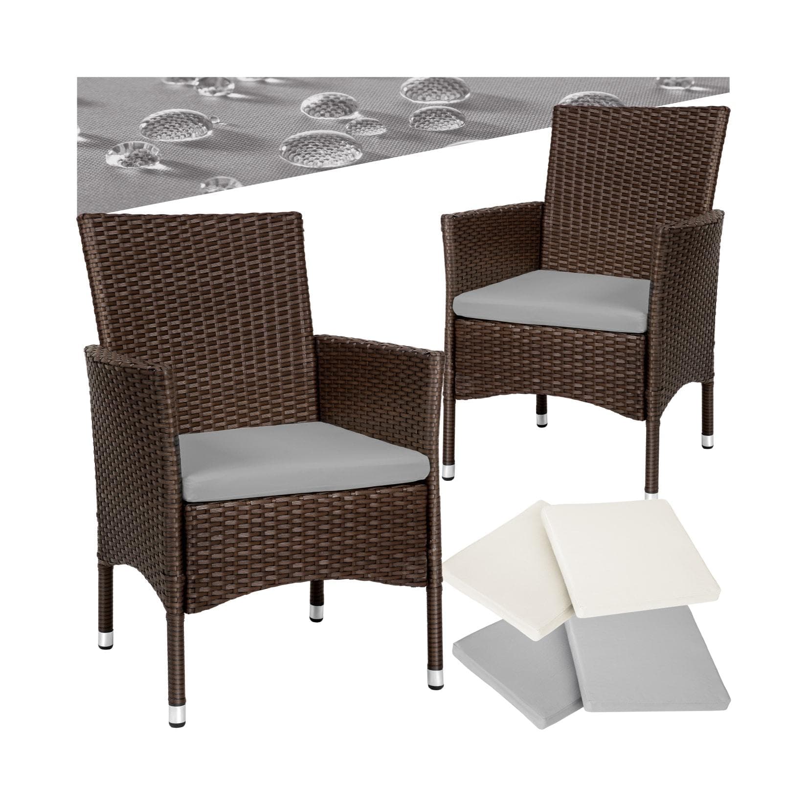 tectake 2er Set Rattanstuhl Braun mit Kissen