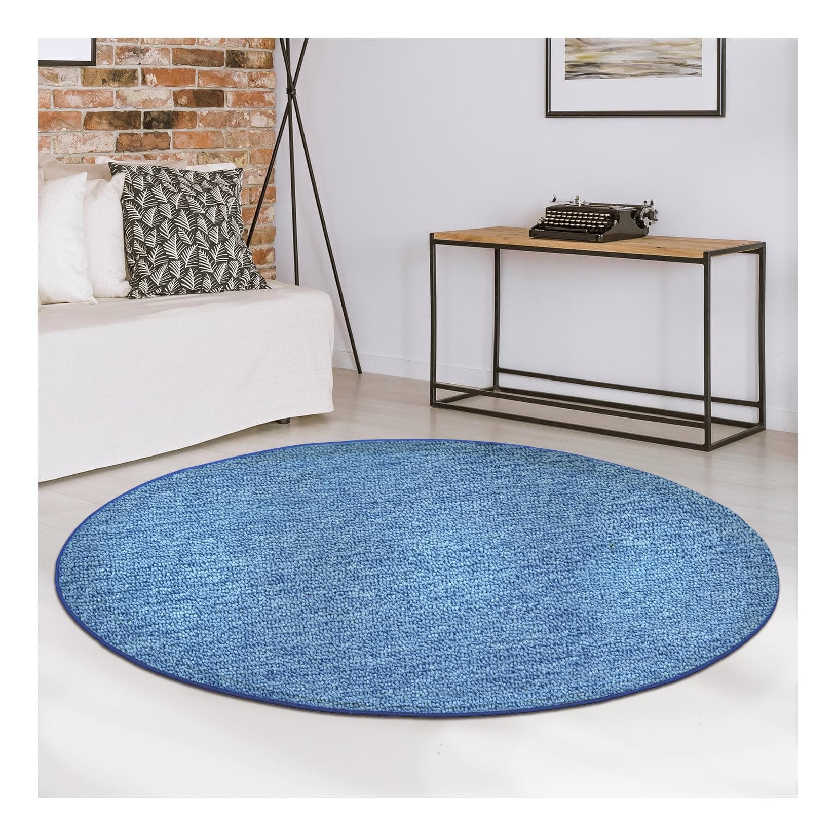 Runder Teppich aus Schurwolle in Hellblau