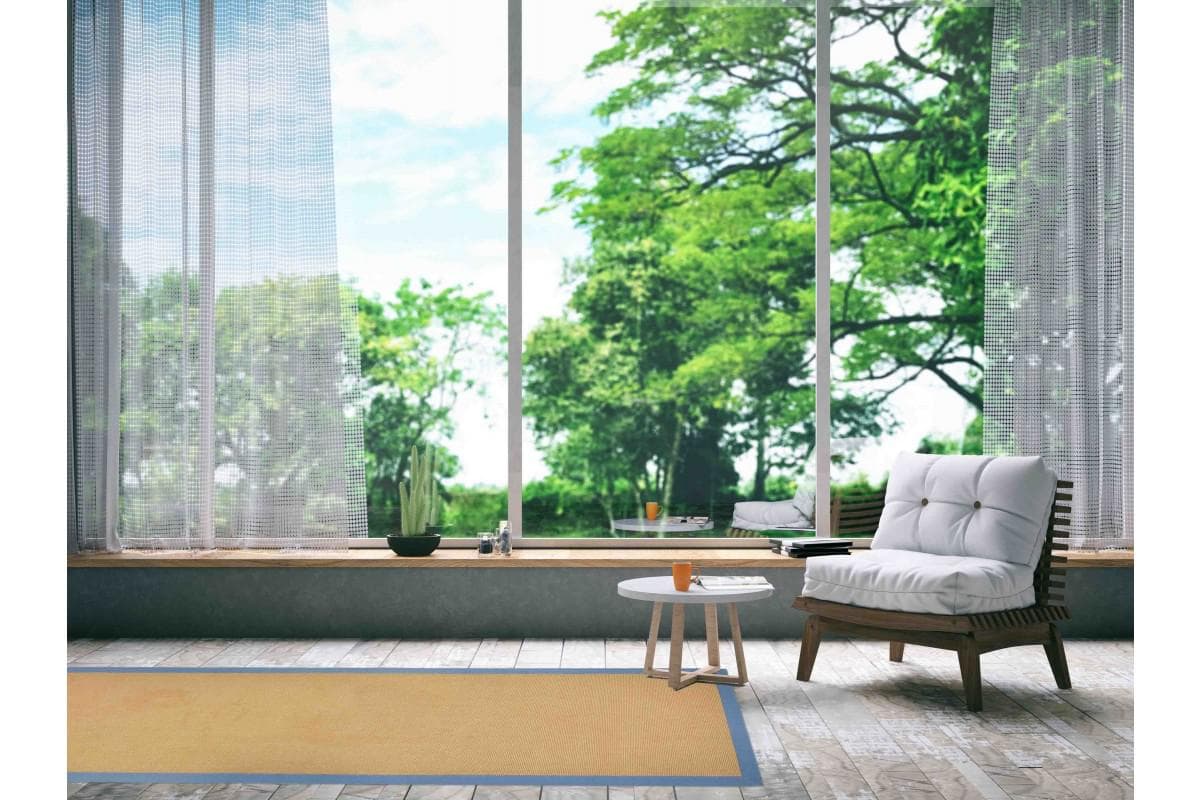 CarpetFine Sisalteppich Blau Handgewebt mit Bordüre