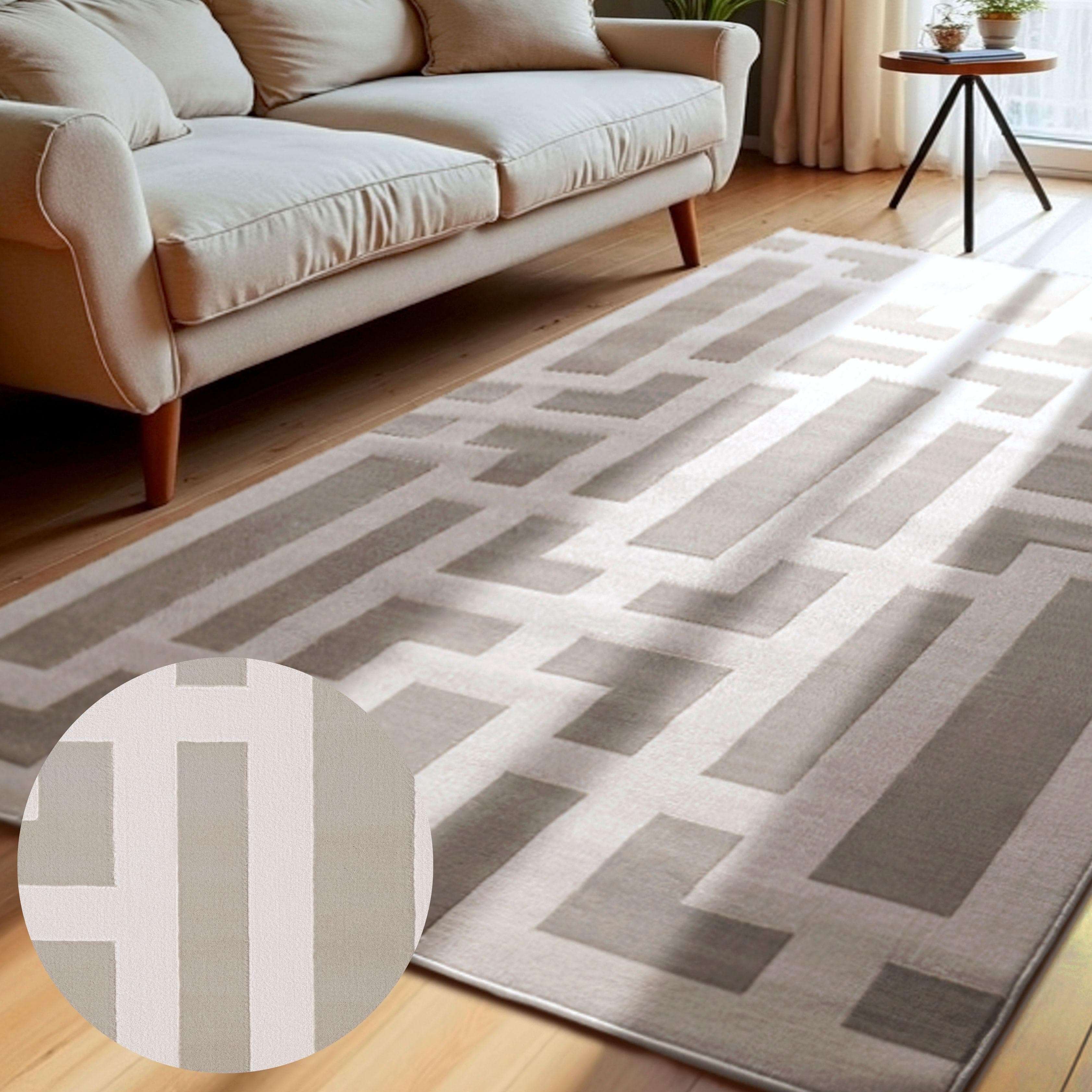 ELLE DECORATION Onyx Designteppich Creme Grau Kurzflor