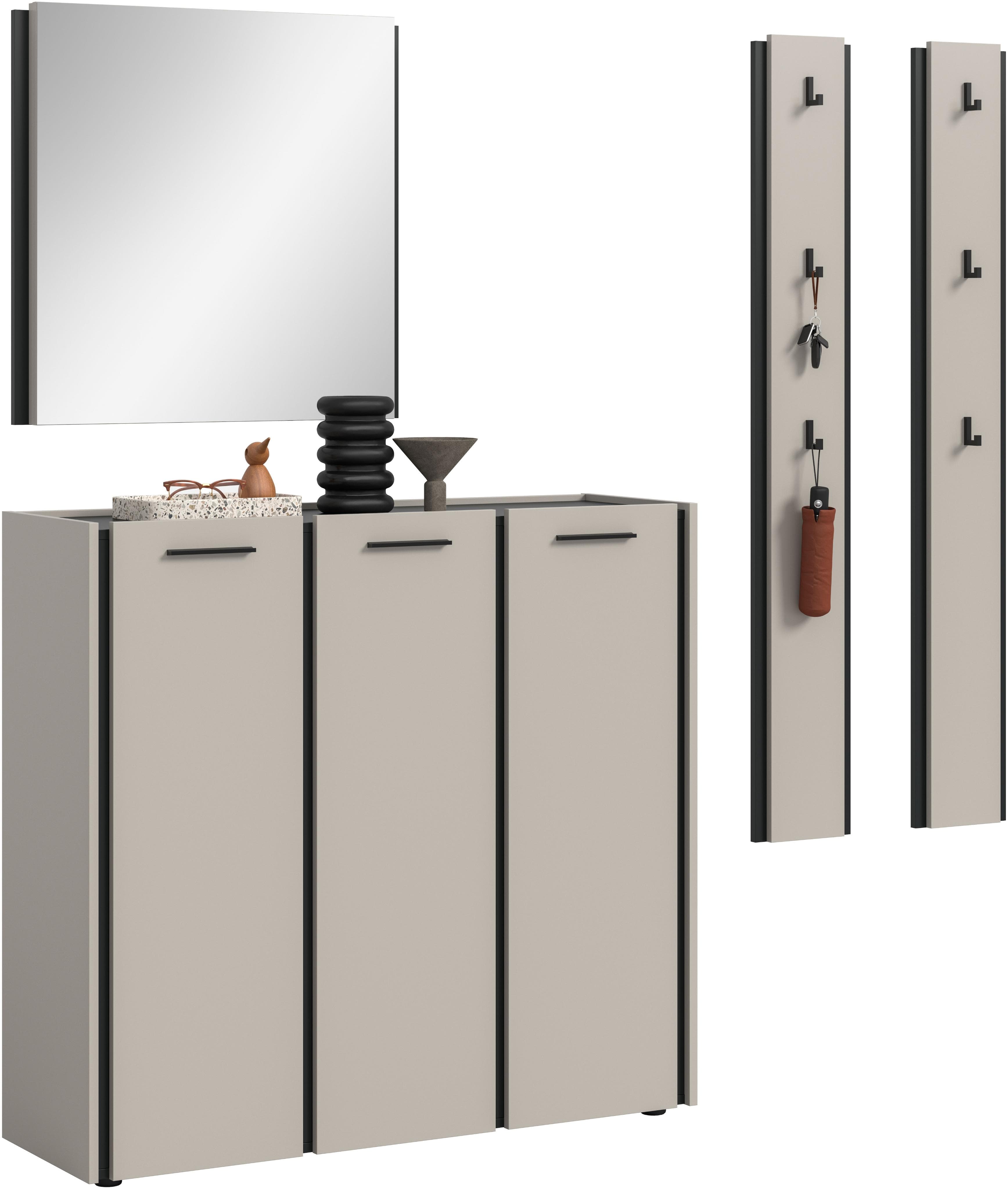 HOME AFFAIRE Garderoben-Set "RAK" 4-teilig Kaschmir/schwarz Holzwerkstoff