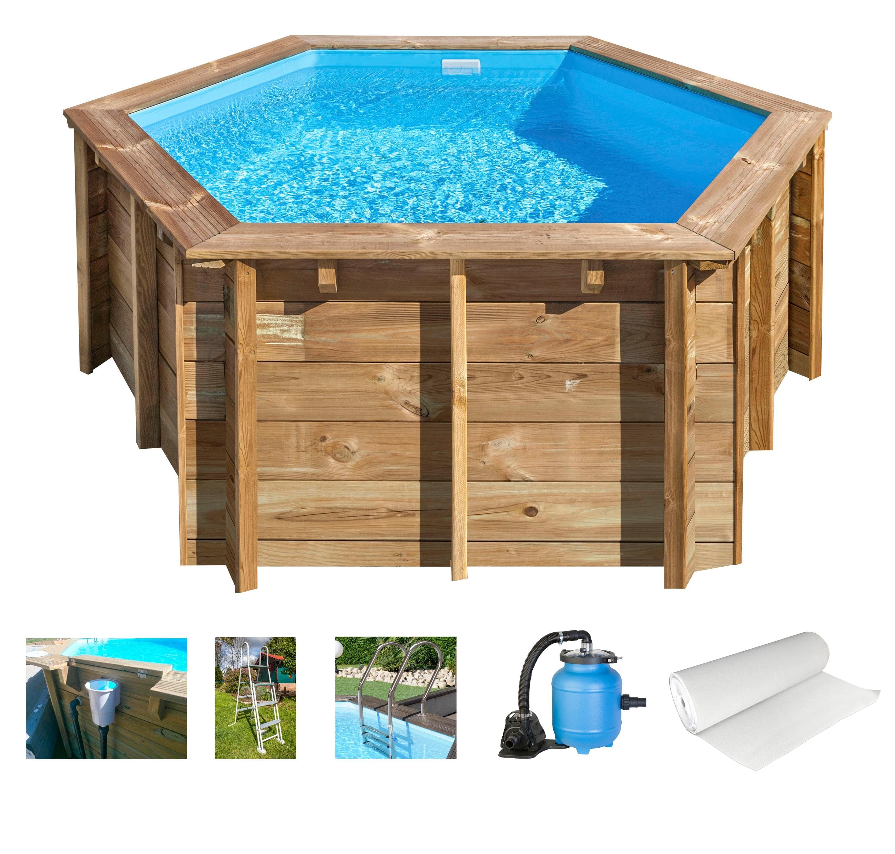 Rundpool aus Kiefernholz, PVC, Holz und Edelstahl