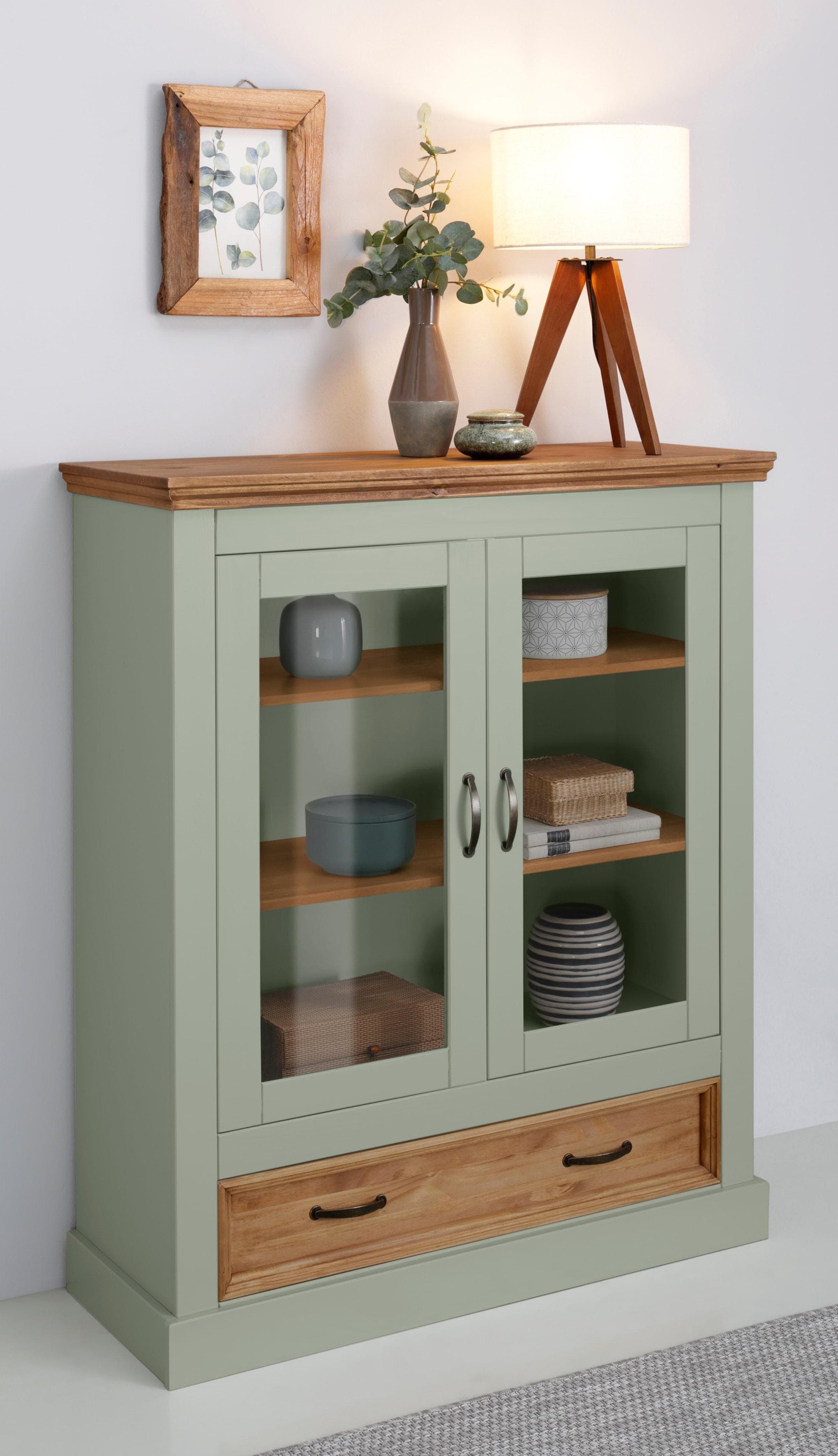 OTTO HOME Selma Highboard Vitrine Salbei Grün Massivholz