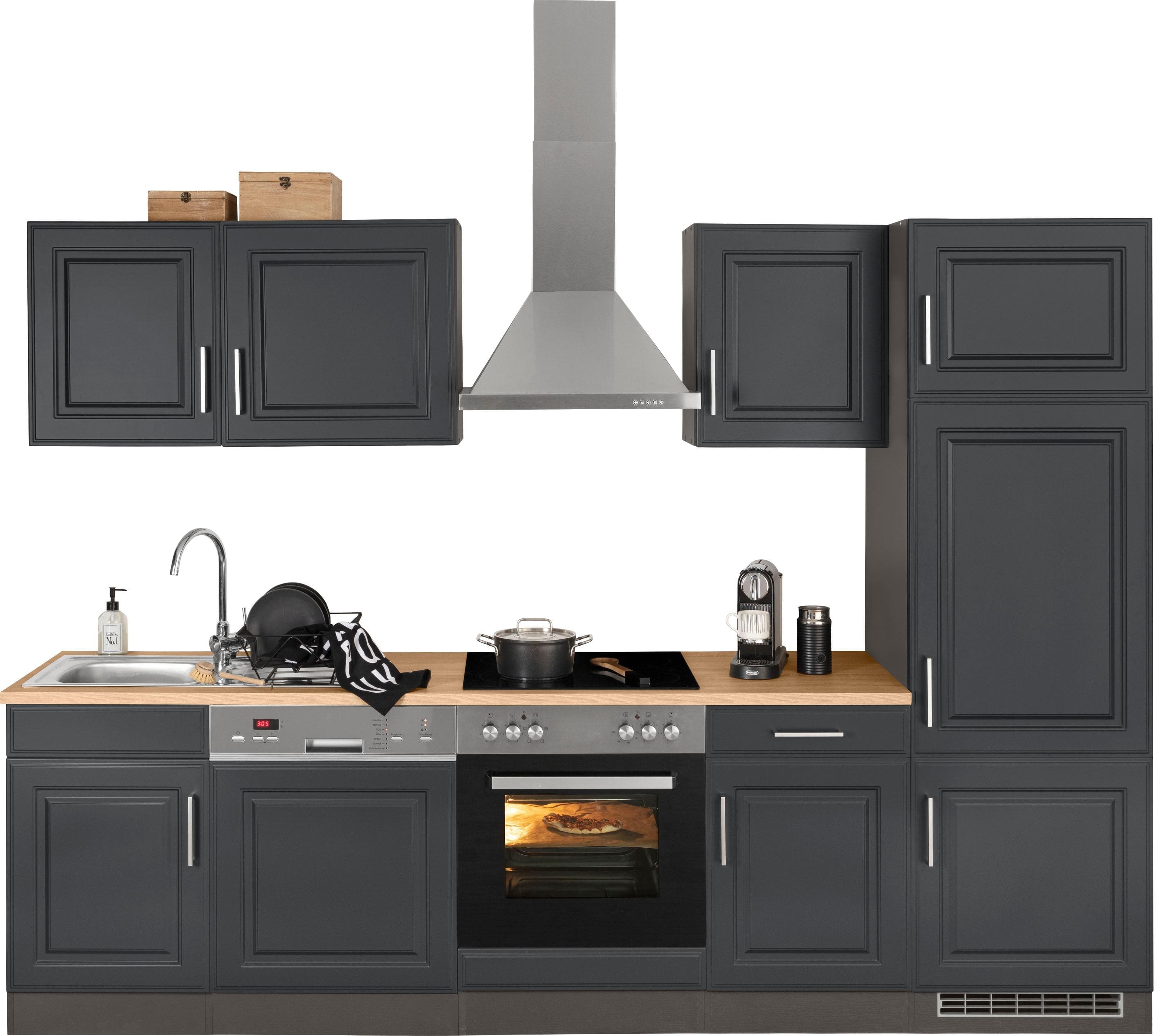 KOCHSTATION Küchenzeile Stockholm Grau/Grafit Landhaus-Stil