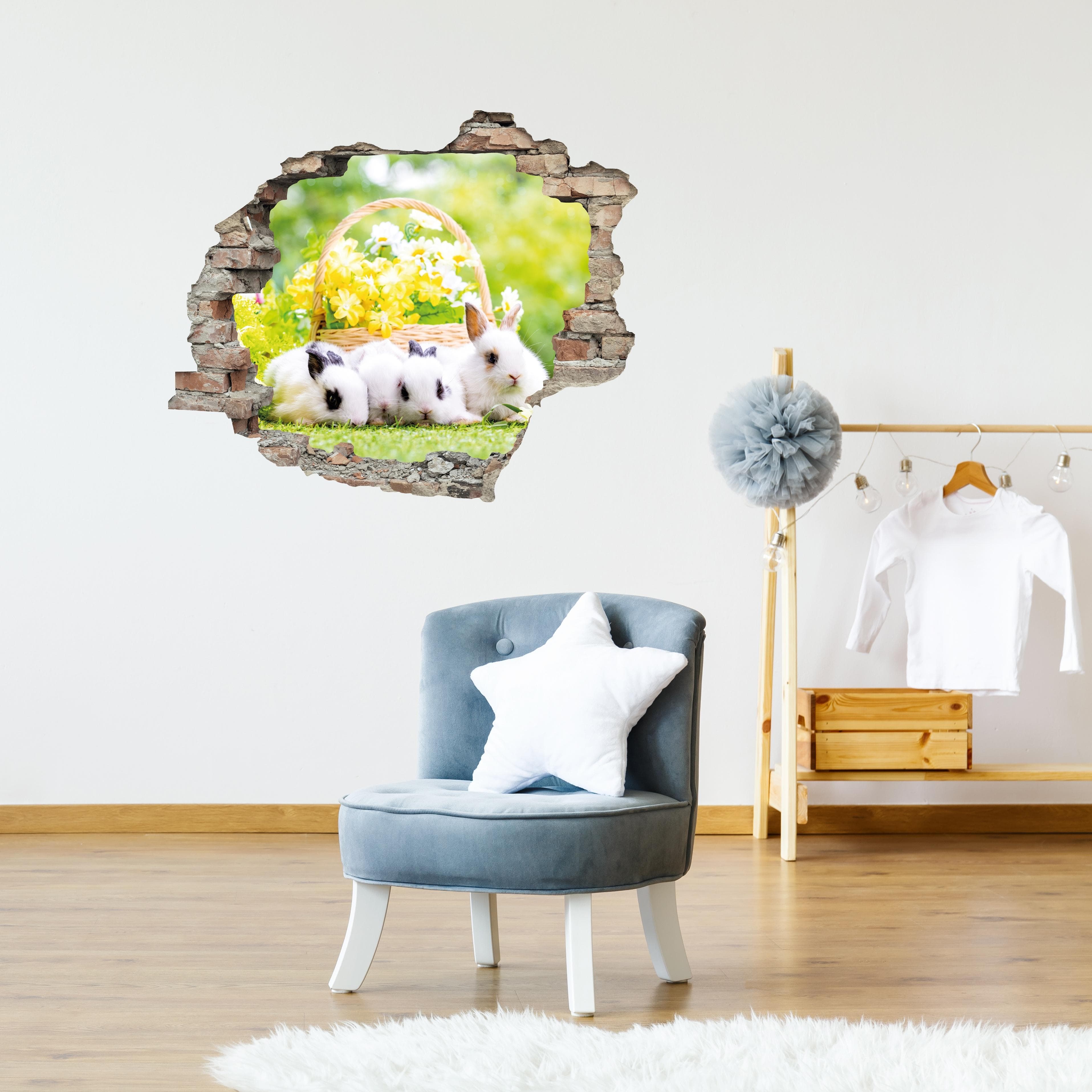3D-Wandtattoo QUEENCE Osterhasen mit Frühlingskorb Bunt
