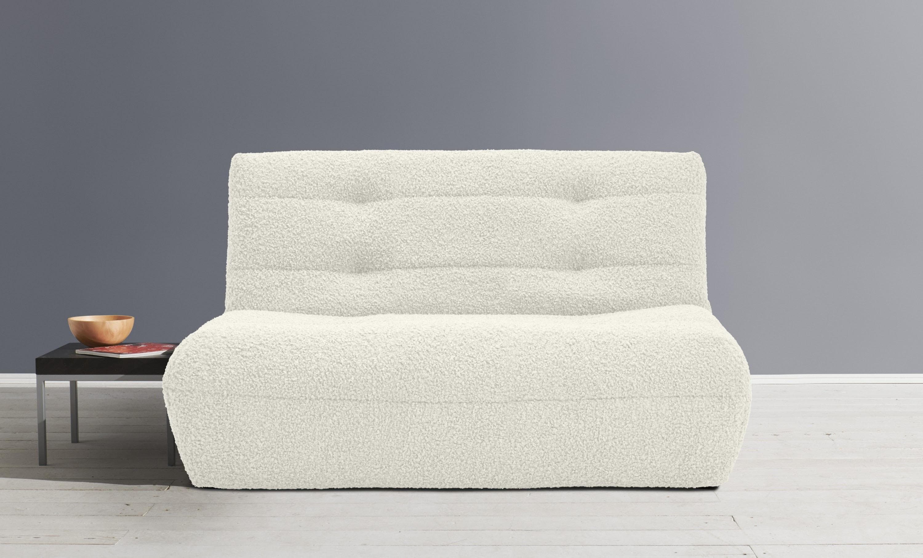 ELL + ELL Schlafsofa Vanja Weiß Relaxfunktion Bouclé