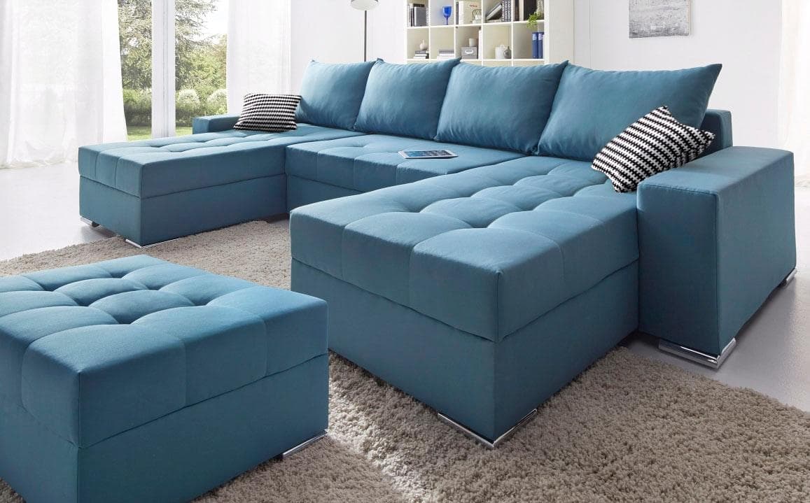 COLLECTION AB Wohnlandschaft XL-Josy U-Form Blau Kunstleder