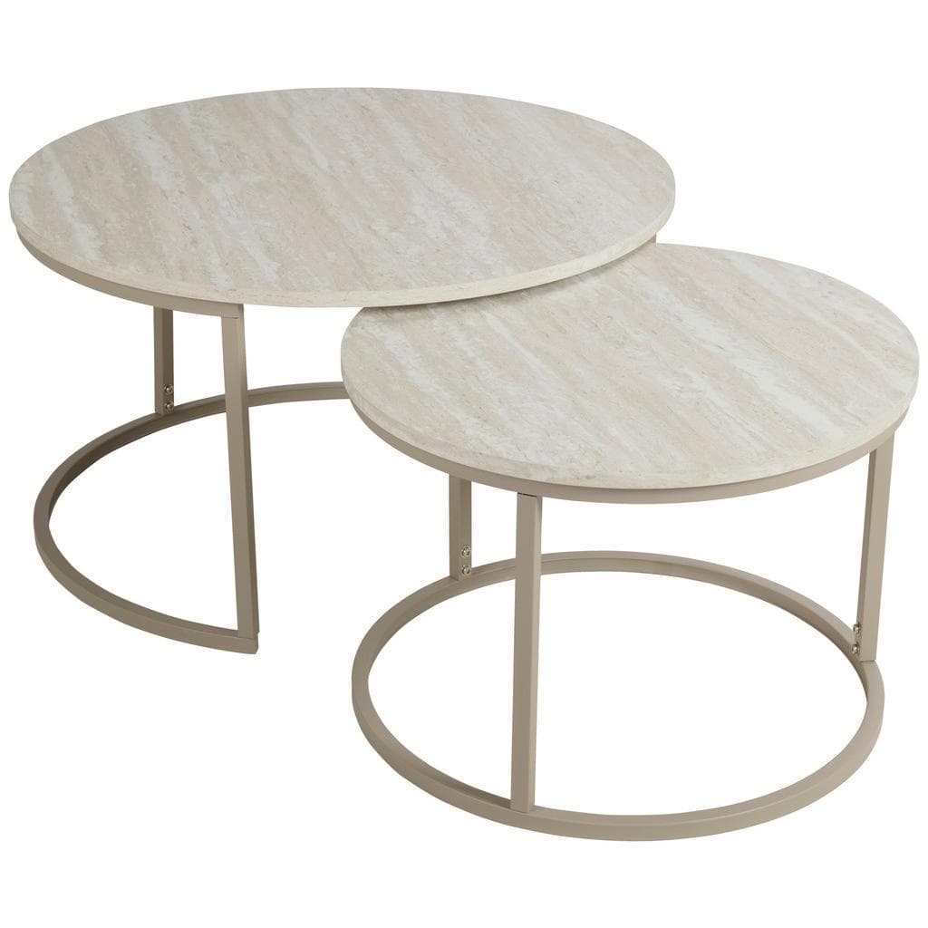 Couchtischset Hellgrau Metall Holzwerkstoff 2-teilig Rund