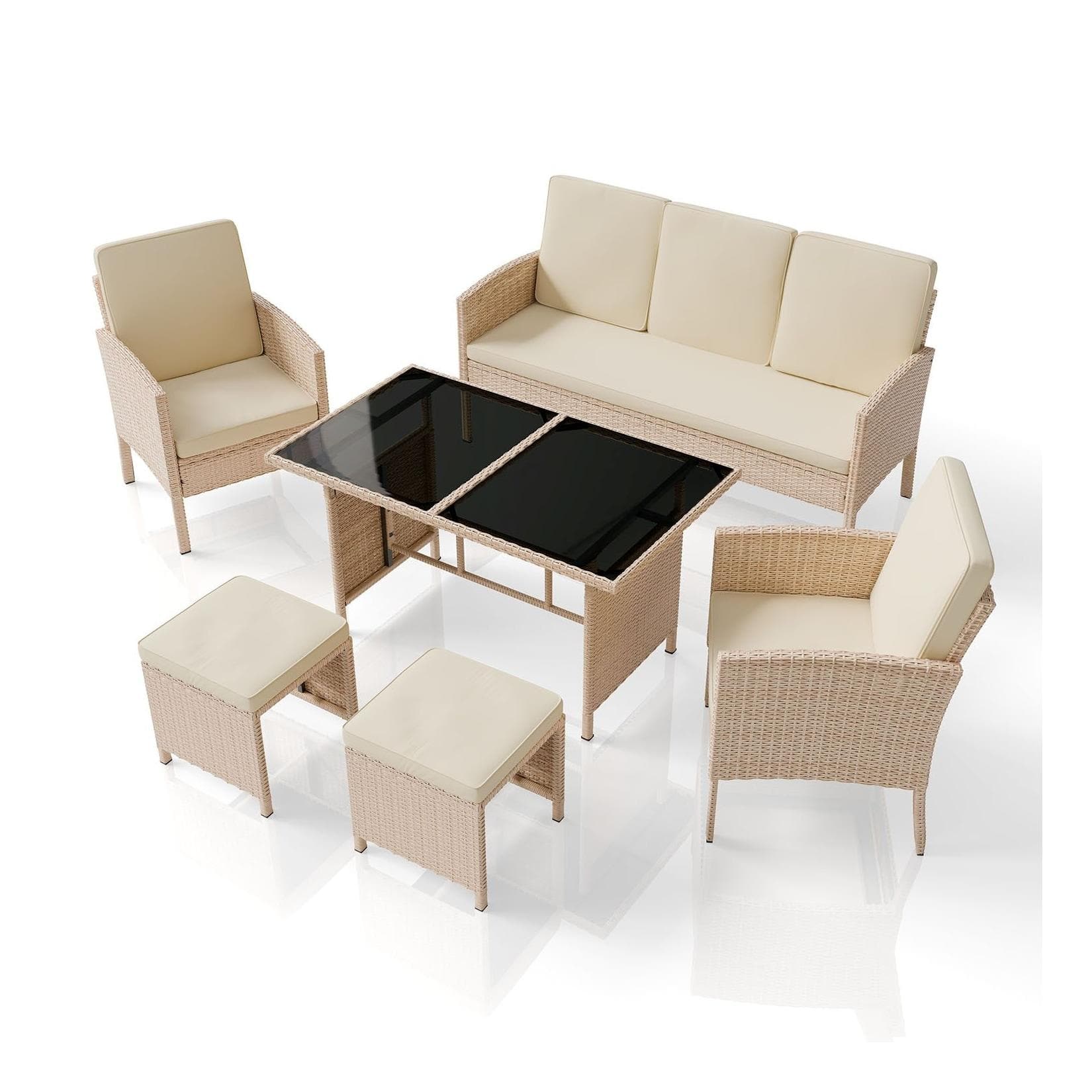 Juskys Polyrattan Gartenmöbel Sitzgruppe Turin Set 6 teilig Creme Outdoor Möbel