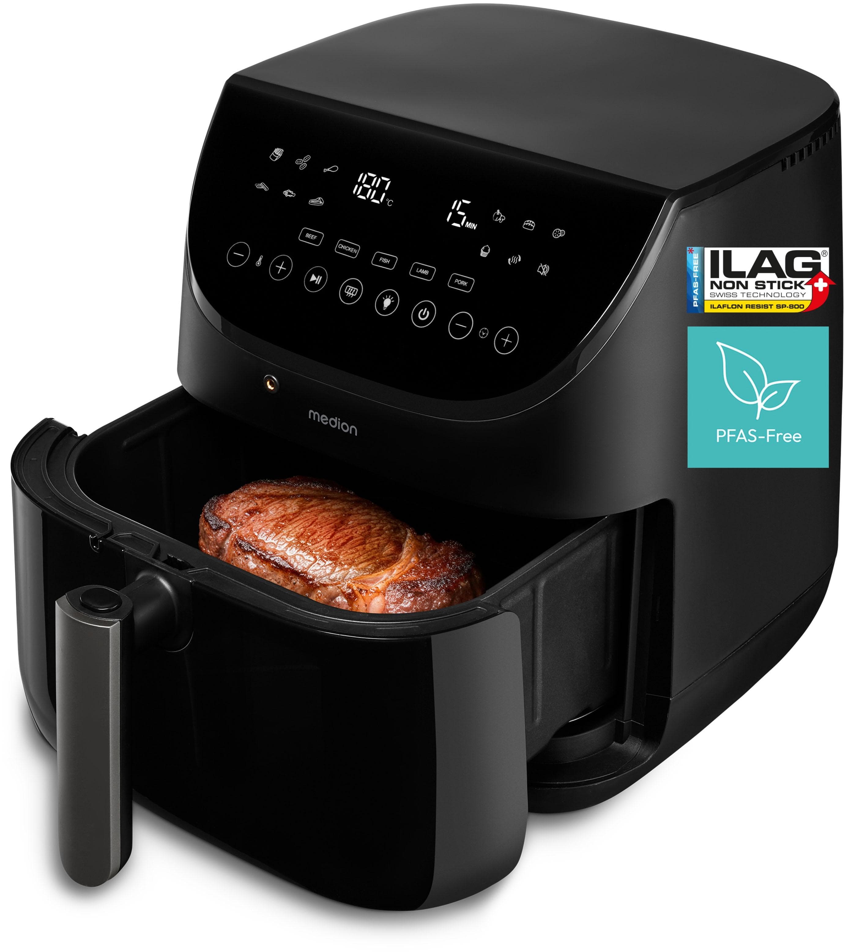 MEDION Heißluftfritteuse MD13060 Schwarz mit Temperaturfühler und DC-Motor