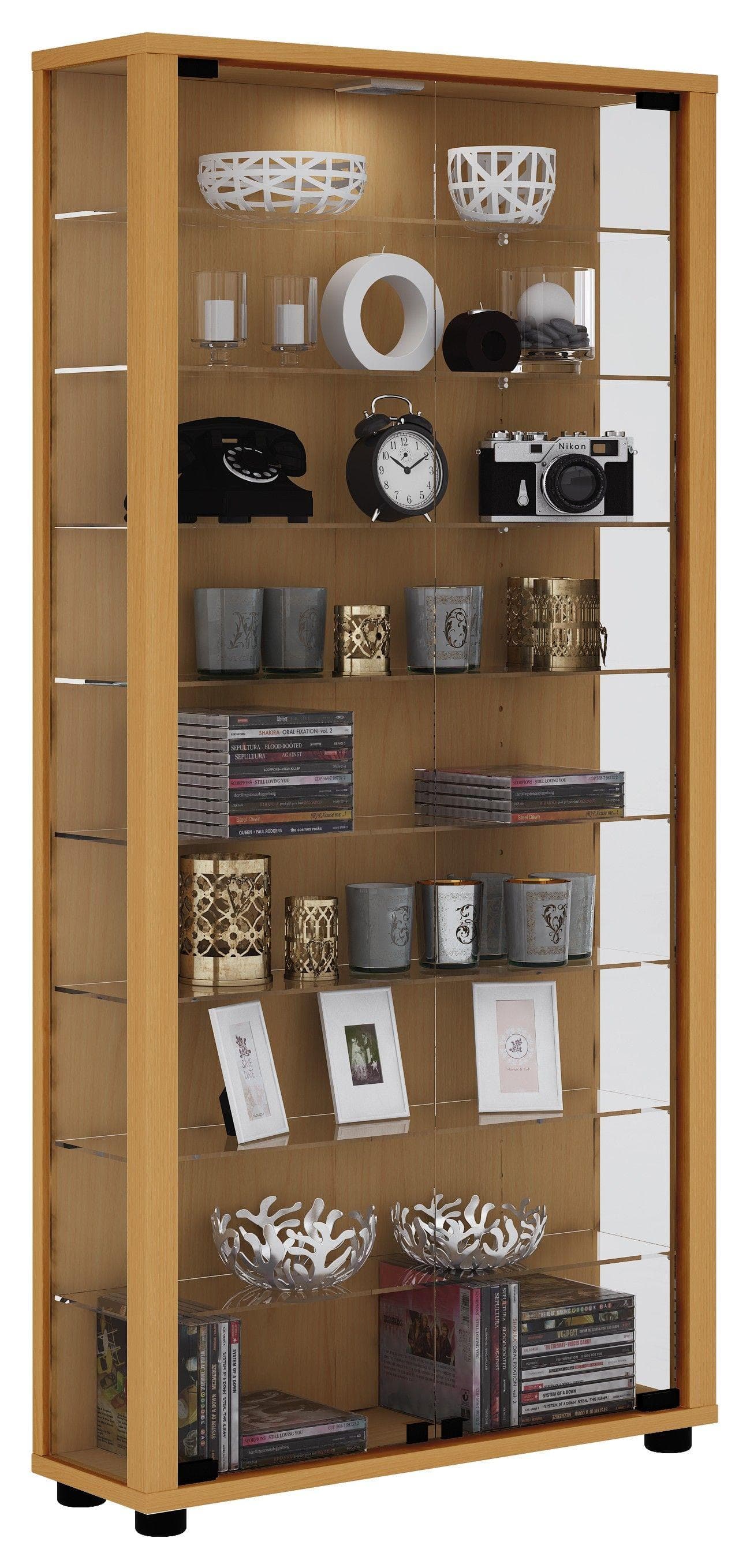 VCM my home Lumo Maxi Vitrine Buche 8 Fachböden mit Beleuchtung