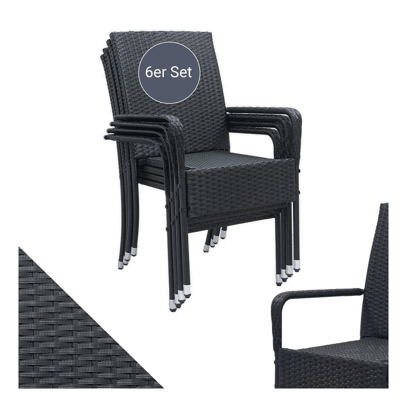 Juskys Gartenstuhl Yoro 6er Set Schwarz Stapelbar mit Armlehnen