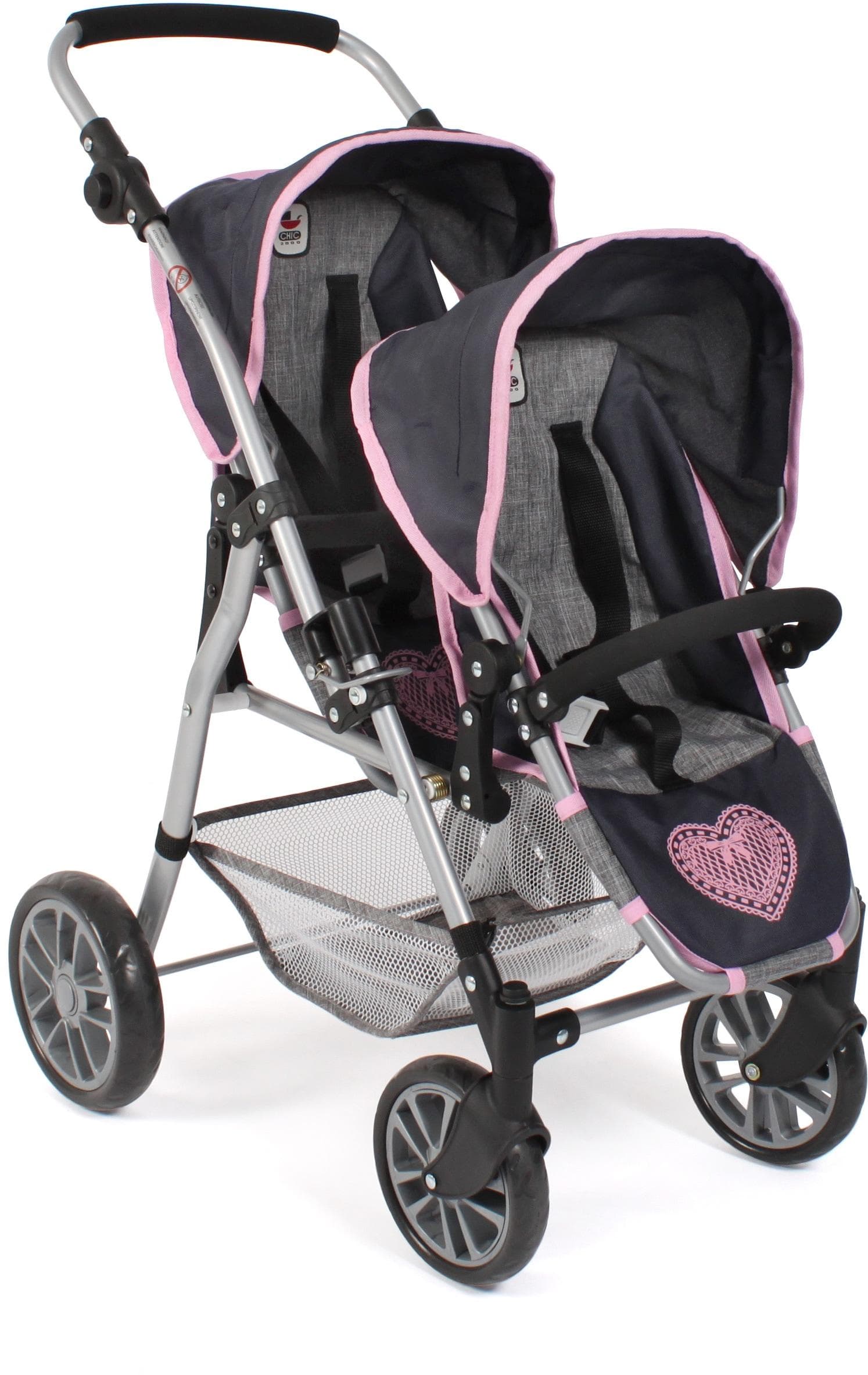 Bayer Chic 2000 Puppen-Zwillingsbuggy Twinny Grau-Navy