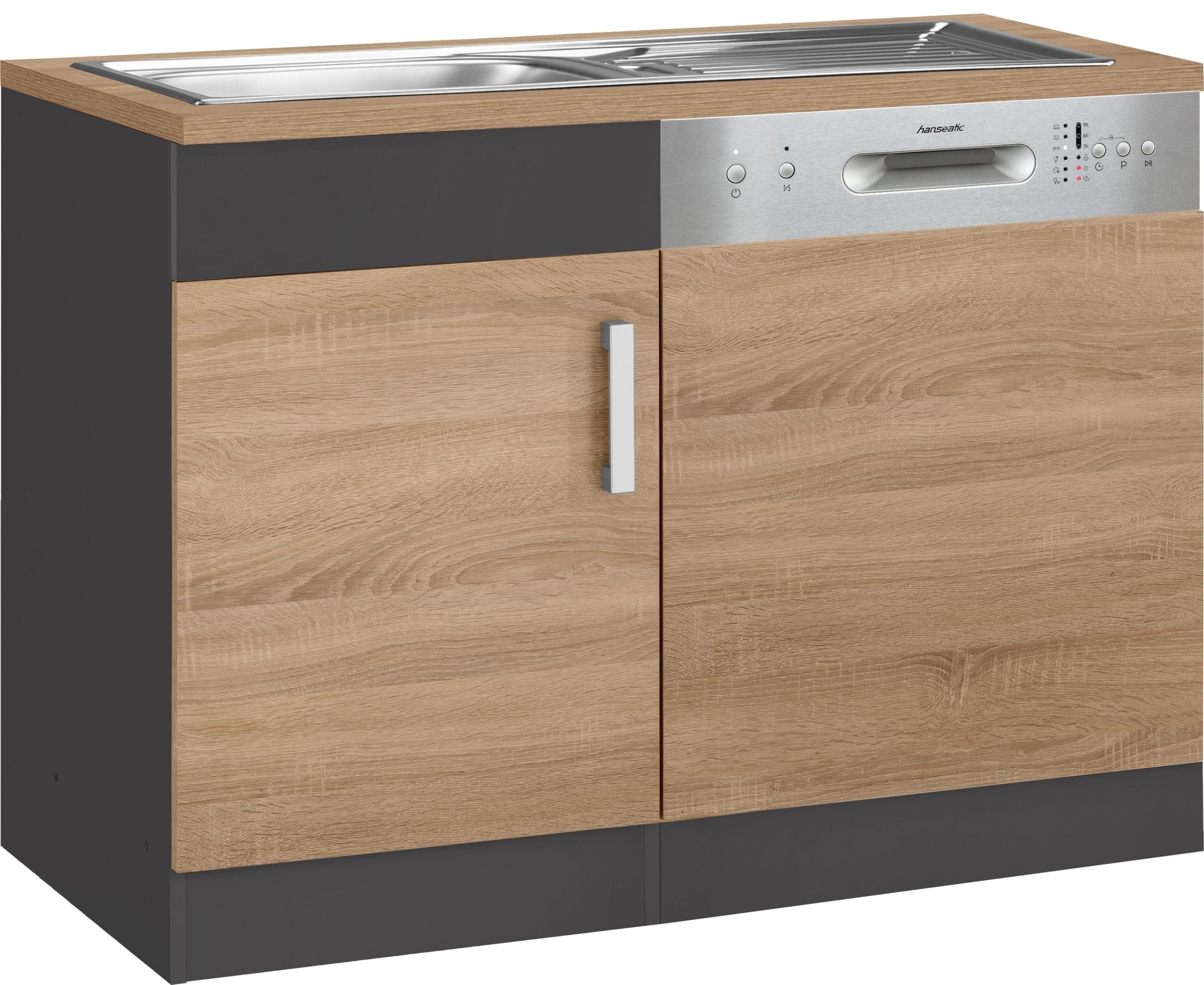 KOCHSTATION Spülenschrank KS-Gera: Zeitloses Design mit Holzoptik und Metallbeschlägen