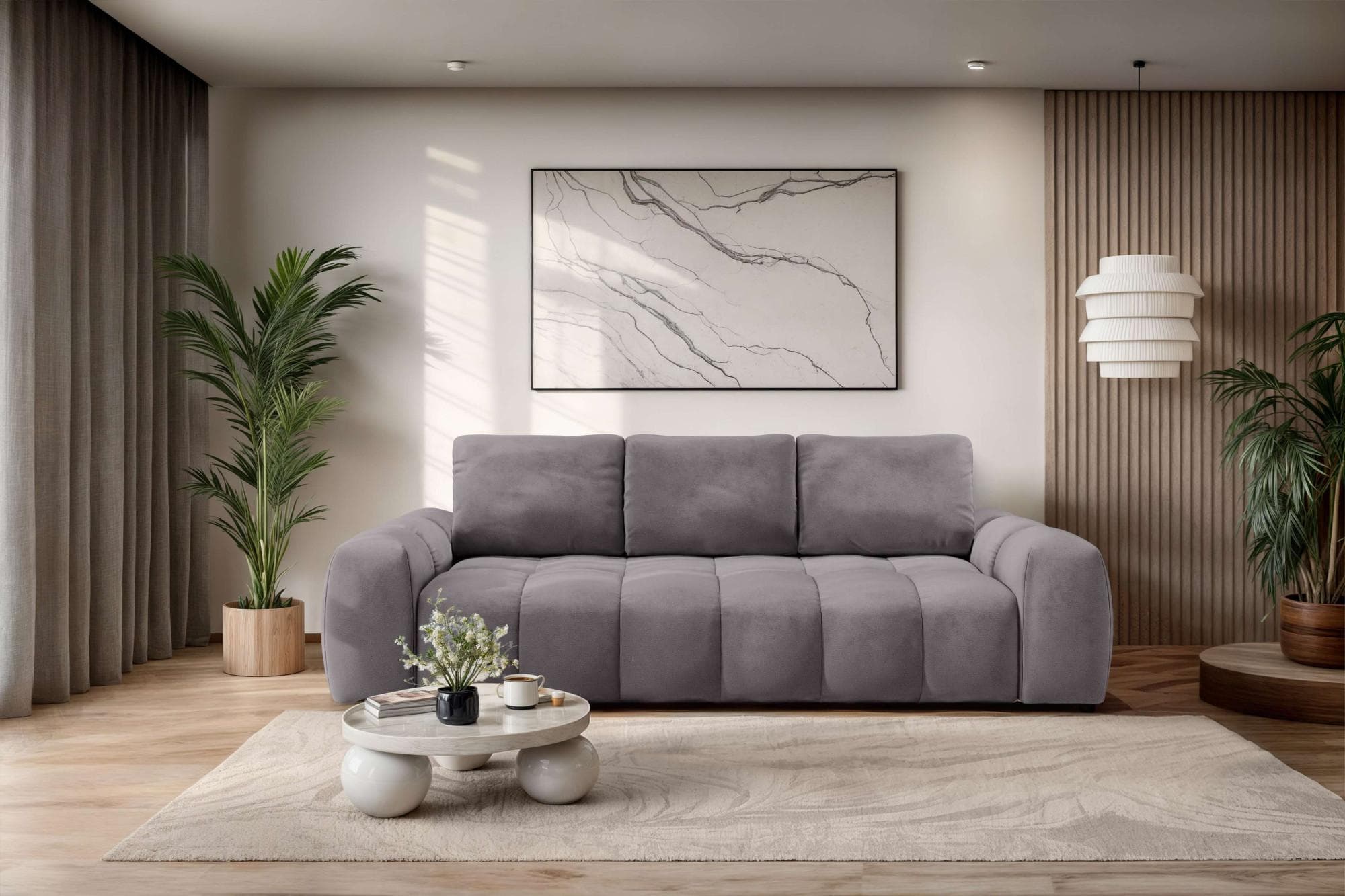 3-Sitzer Schlafsofa in Dunkelgrau mit Bubble-Optik