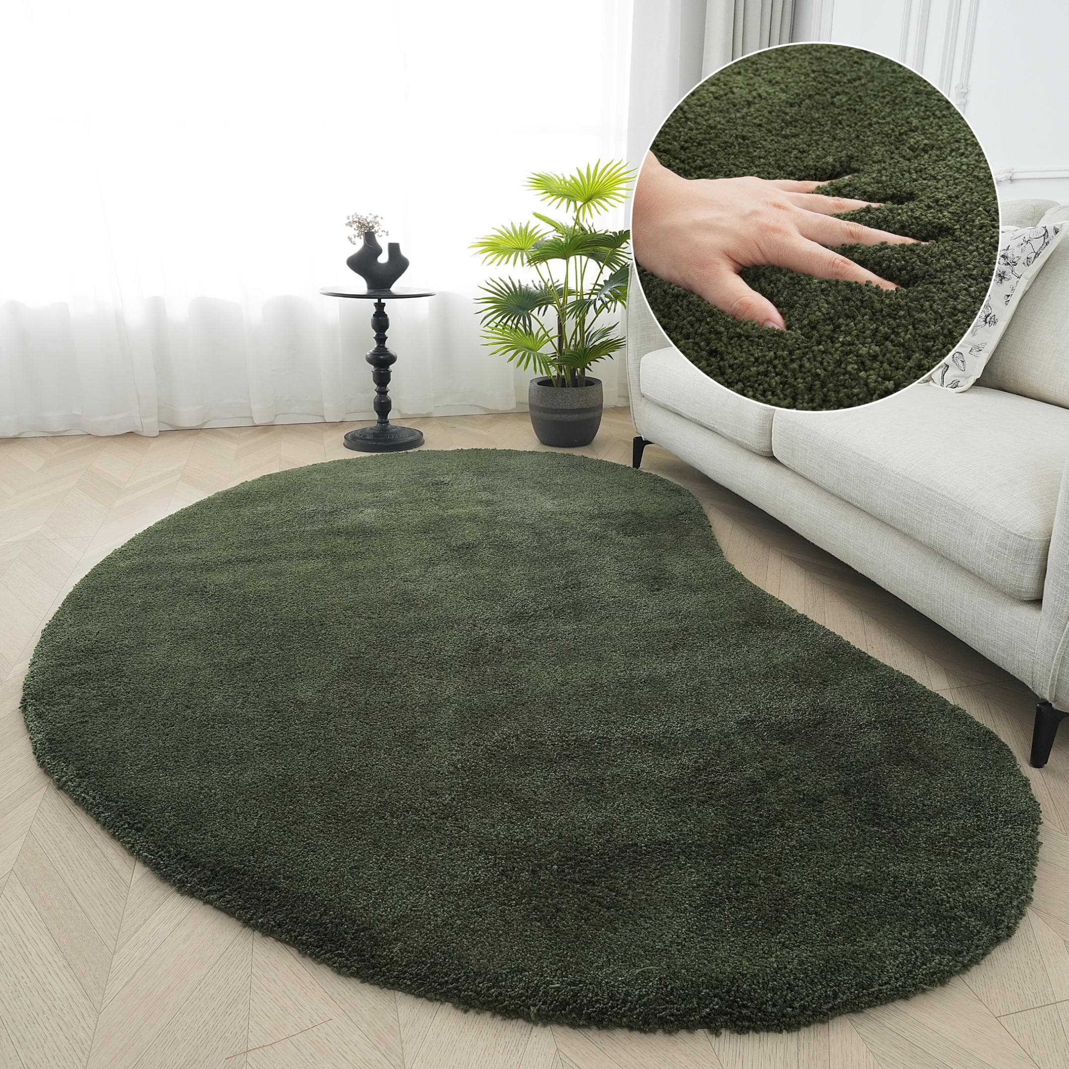 Hochflor-Teppich Halrum Einfarbig Dunkelgrün U-förmig Modern