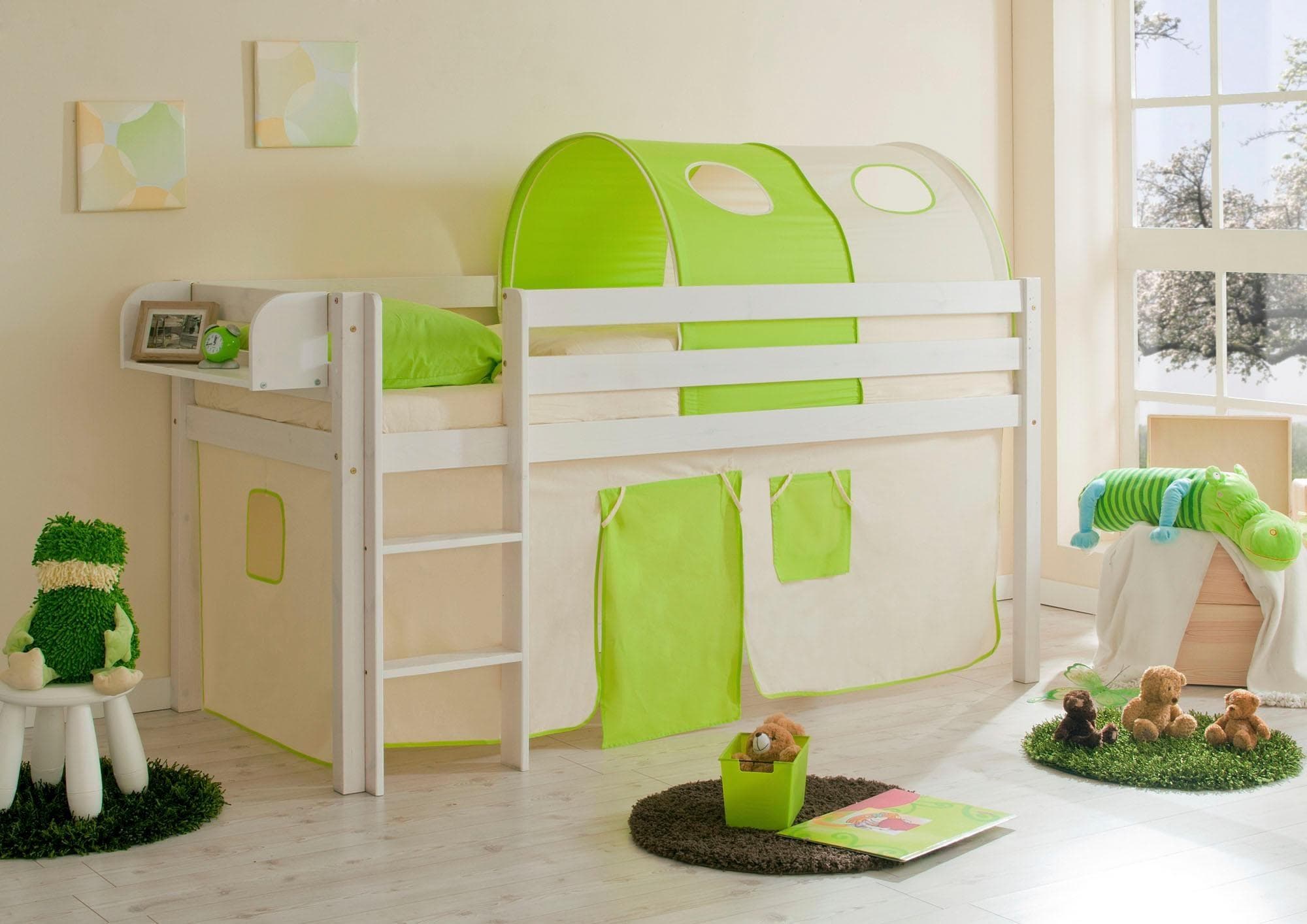 TICAA Hochbett Malte mit Rollrost und Matratze - Modernes Kinderbett