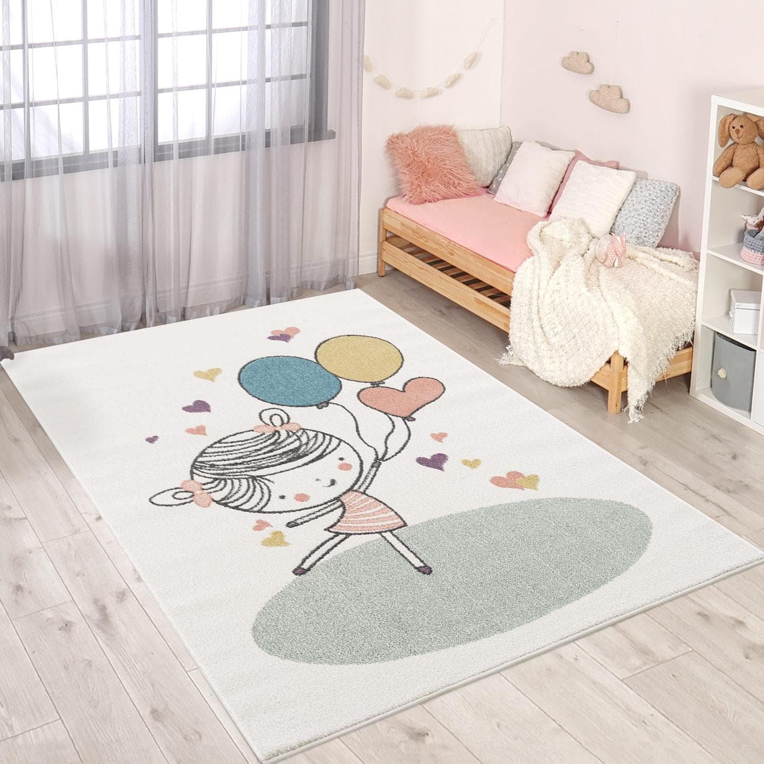 Carpet City Anime9393 Kinderteppich: Weicher Flor, Pflegeleicht, Herz-Muster