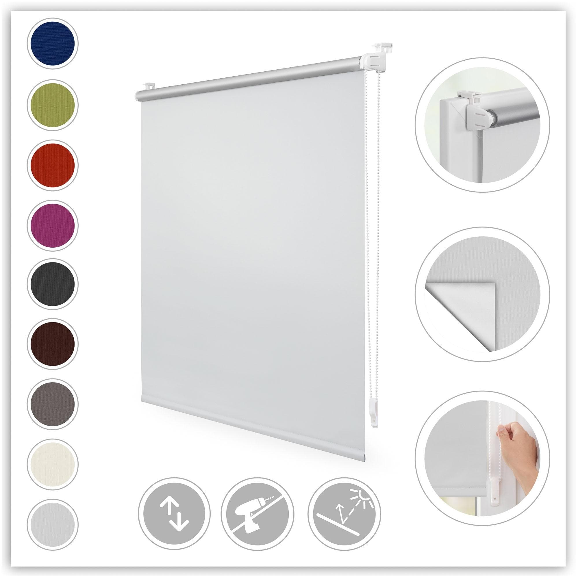 LICHTBLICK Seitenzugrollo Klemmfix Hitzeschutz Weiß