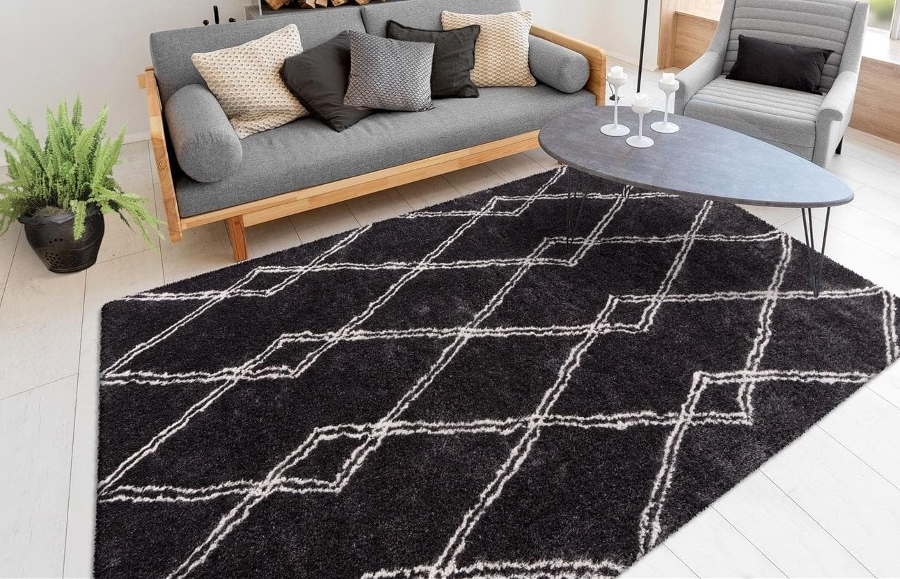 me gusta Kayoom Teppich Anthrazit - Hochflor Retro Design
