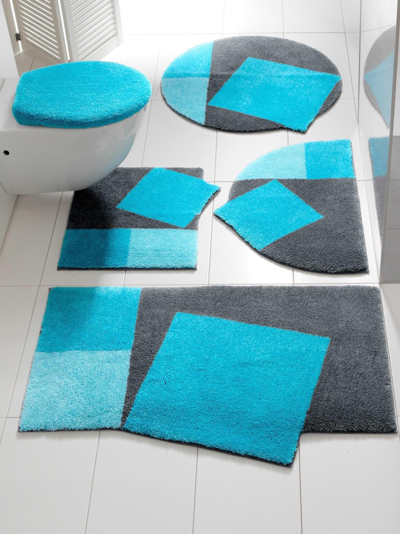 GRUND Badgarnitur türkis-grau mit WC-Deckelbezug