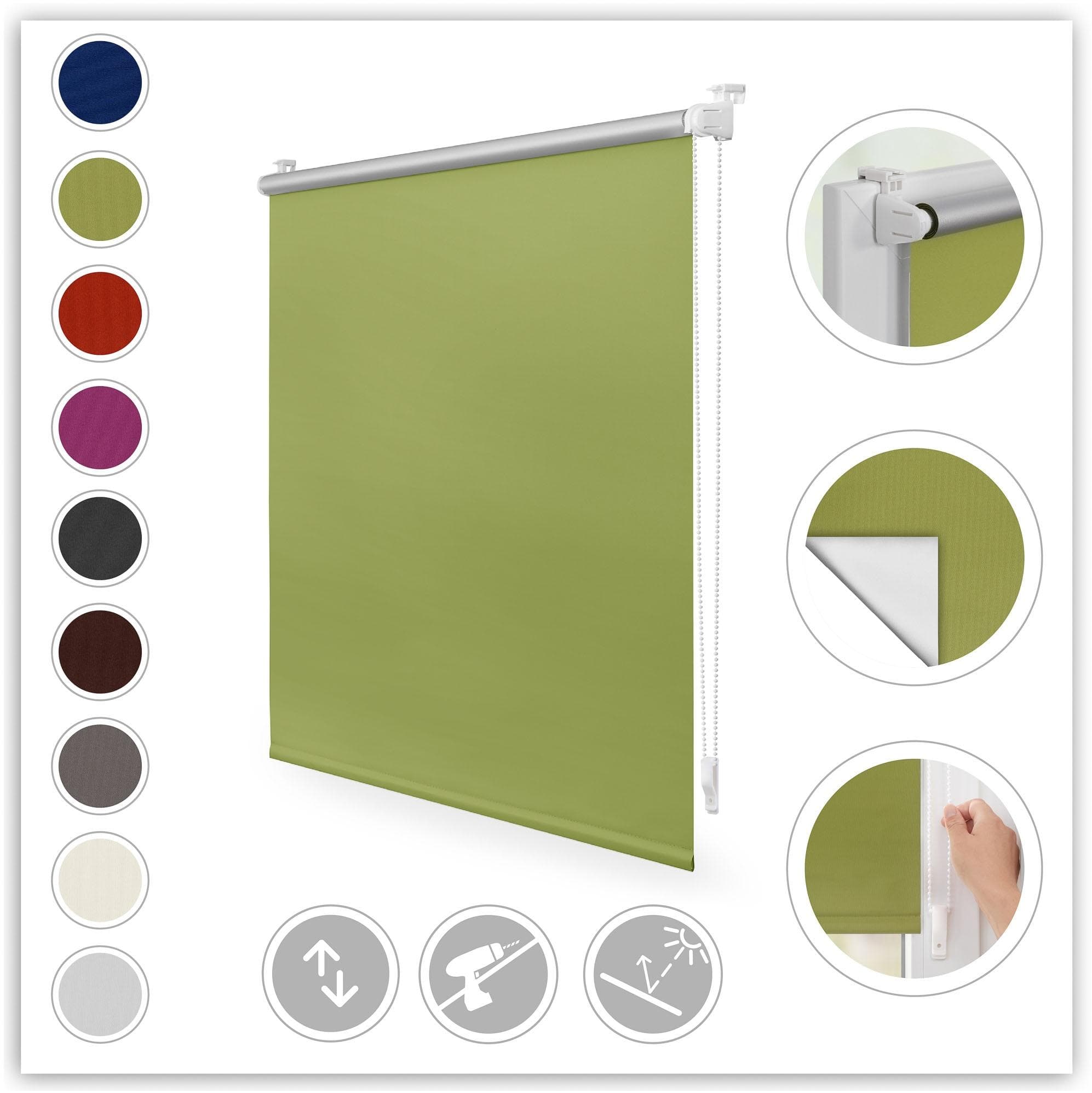 Seitenzugrollo LICHTBLICK Klemmfix Grün 100x150 cm