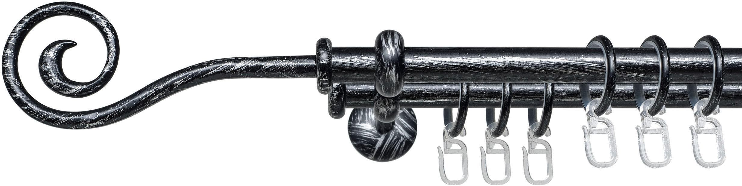 LIEDECO Gardinenstange Esp Spirale 2-läufig 16 mm Schwarz/Silber 200 cm